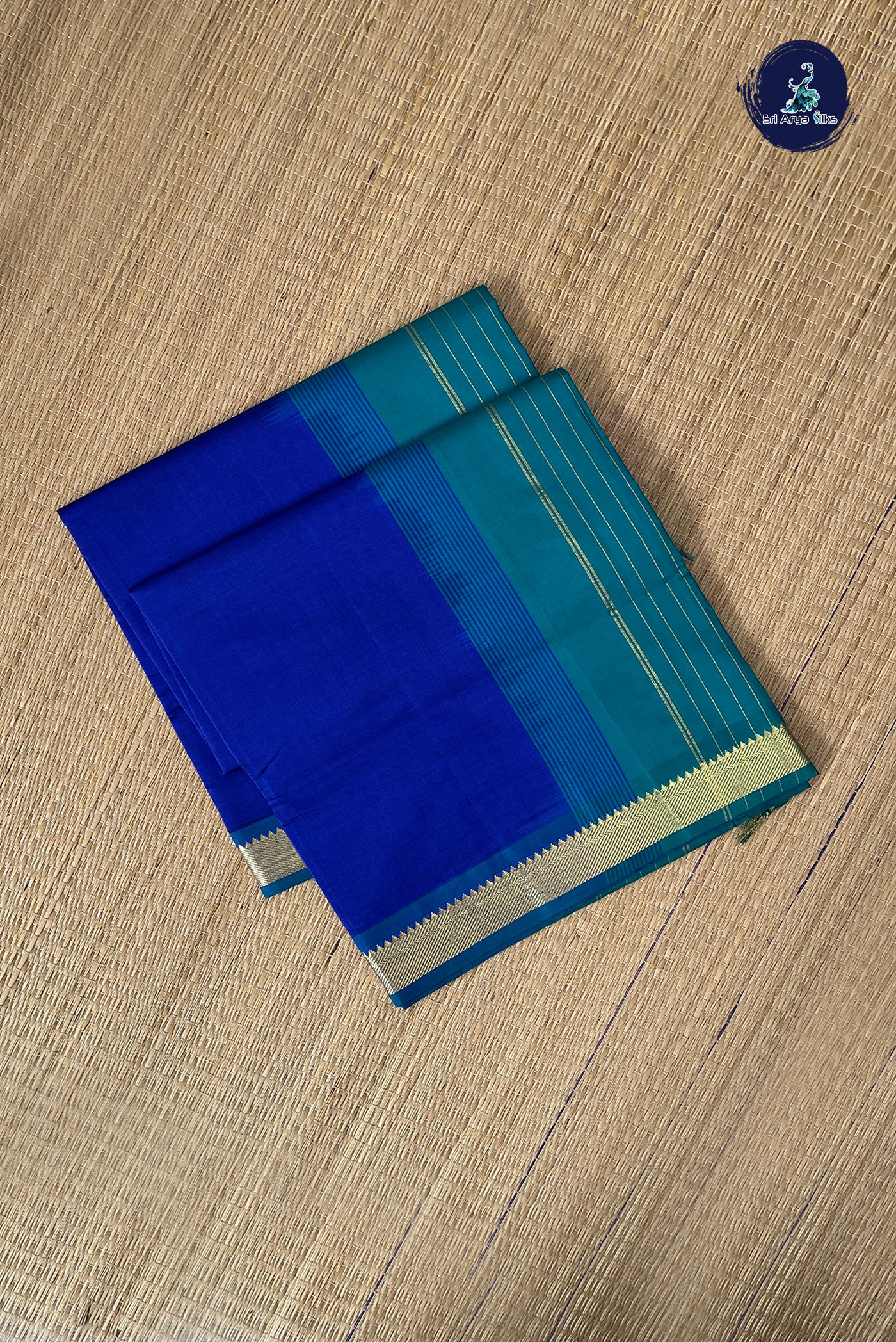 Blue Half Pure Silk Cotton Saree With Plain Pattern