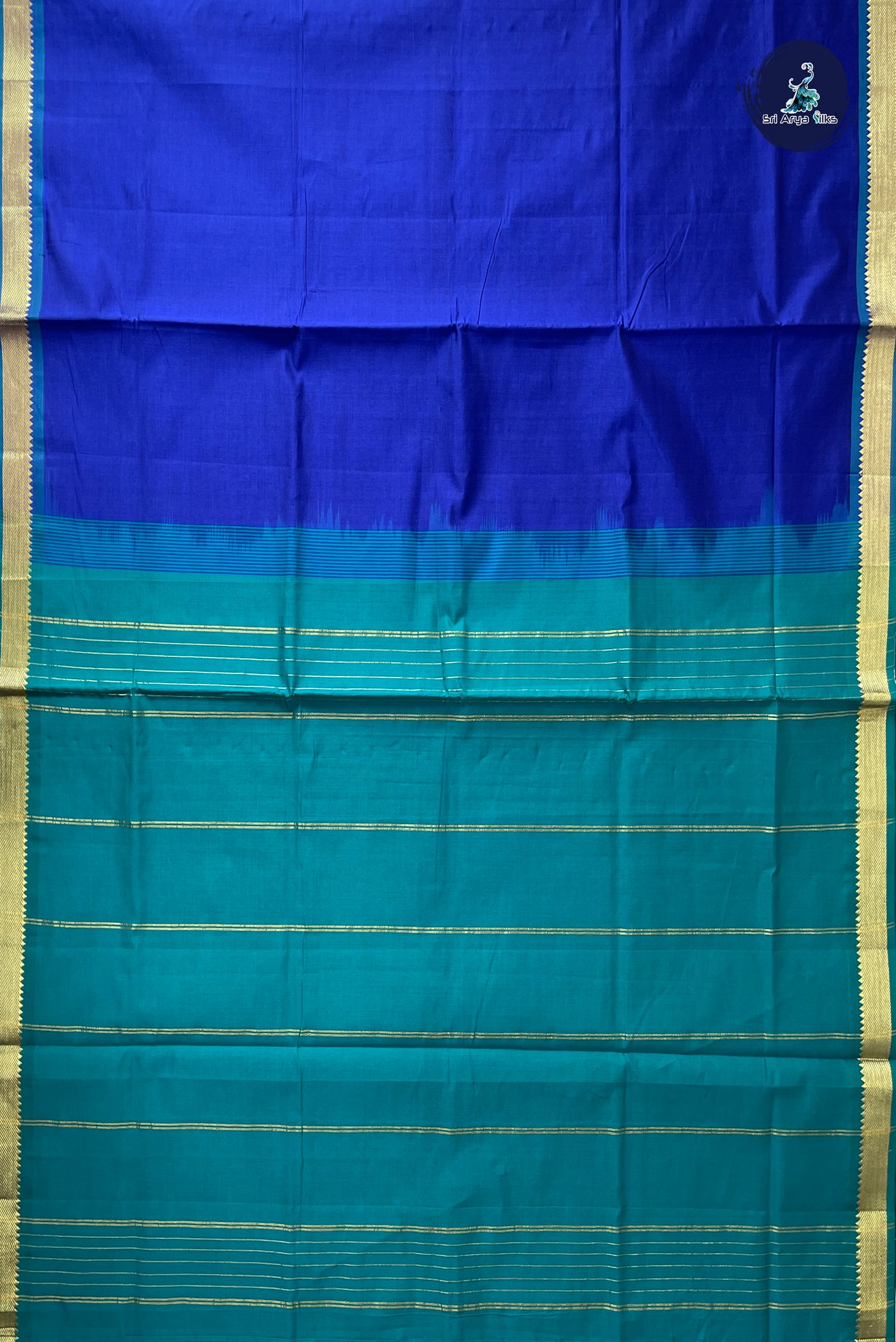 Blue Half Pure Silk Cotton Saree With Plain Pattern