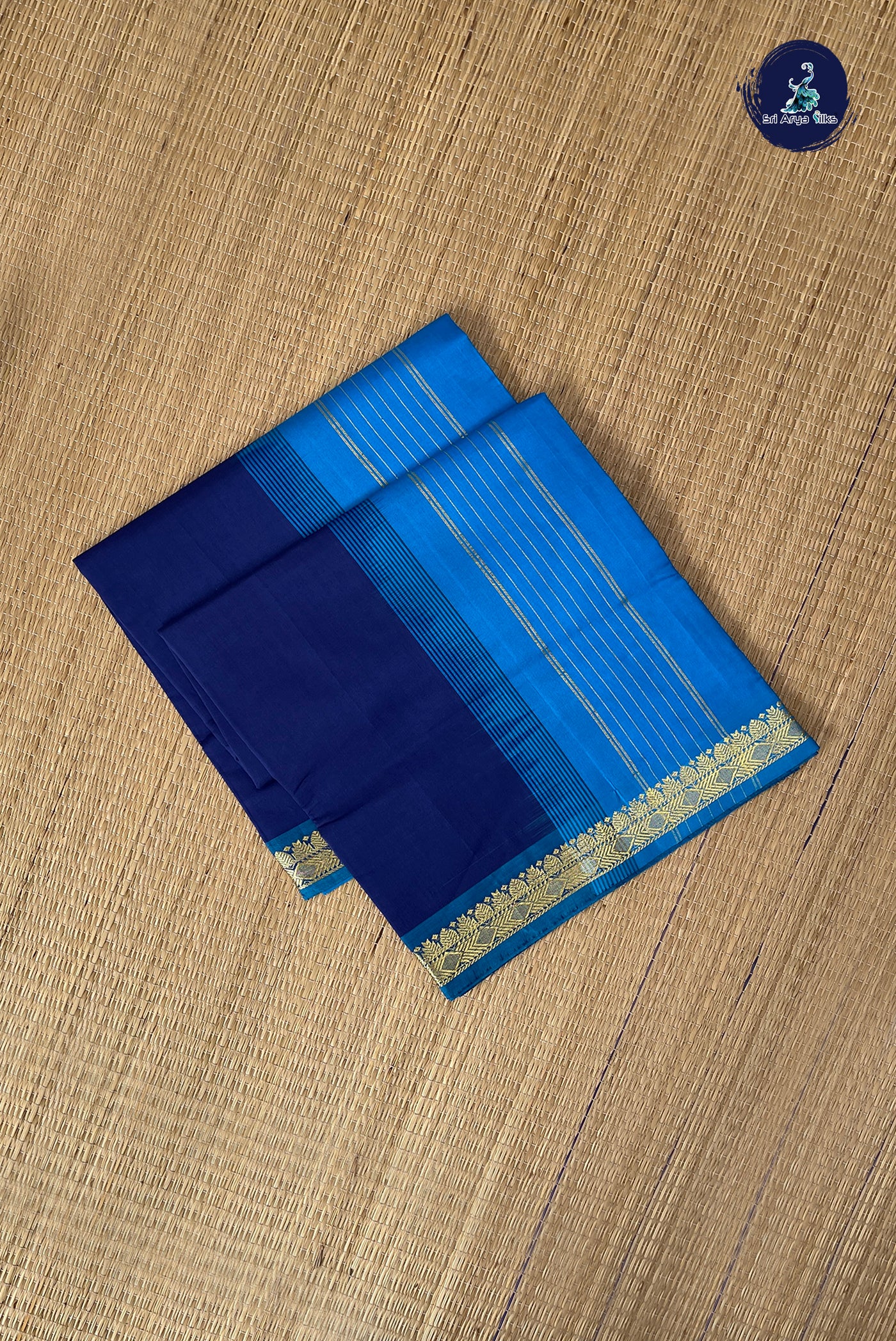 Blue Half Pure Silk Cotton Saree With Plain Pattern