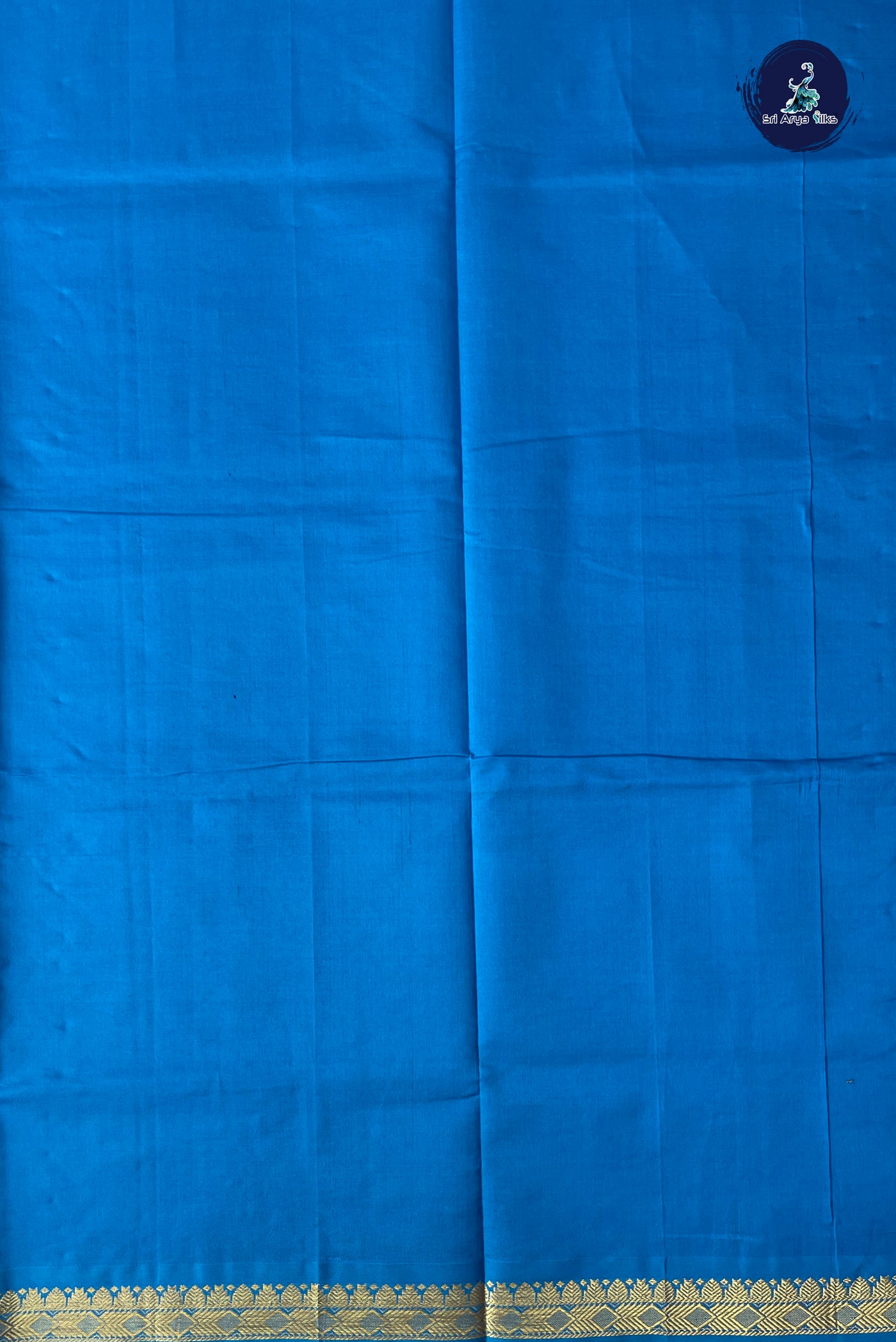 Blue Half Pure Silk Cotton Saree With Plain Pattern