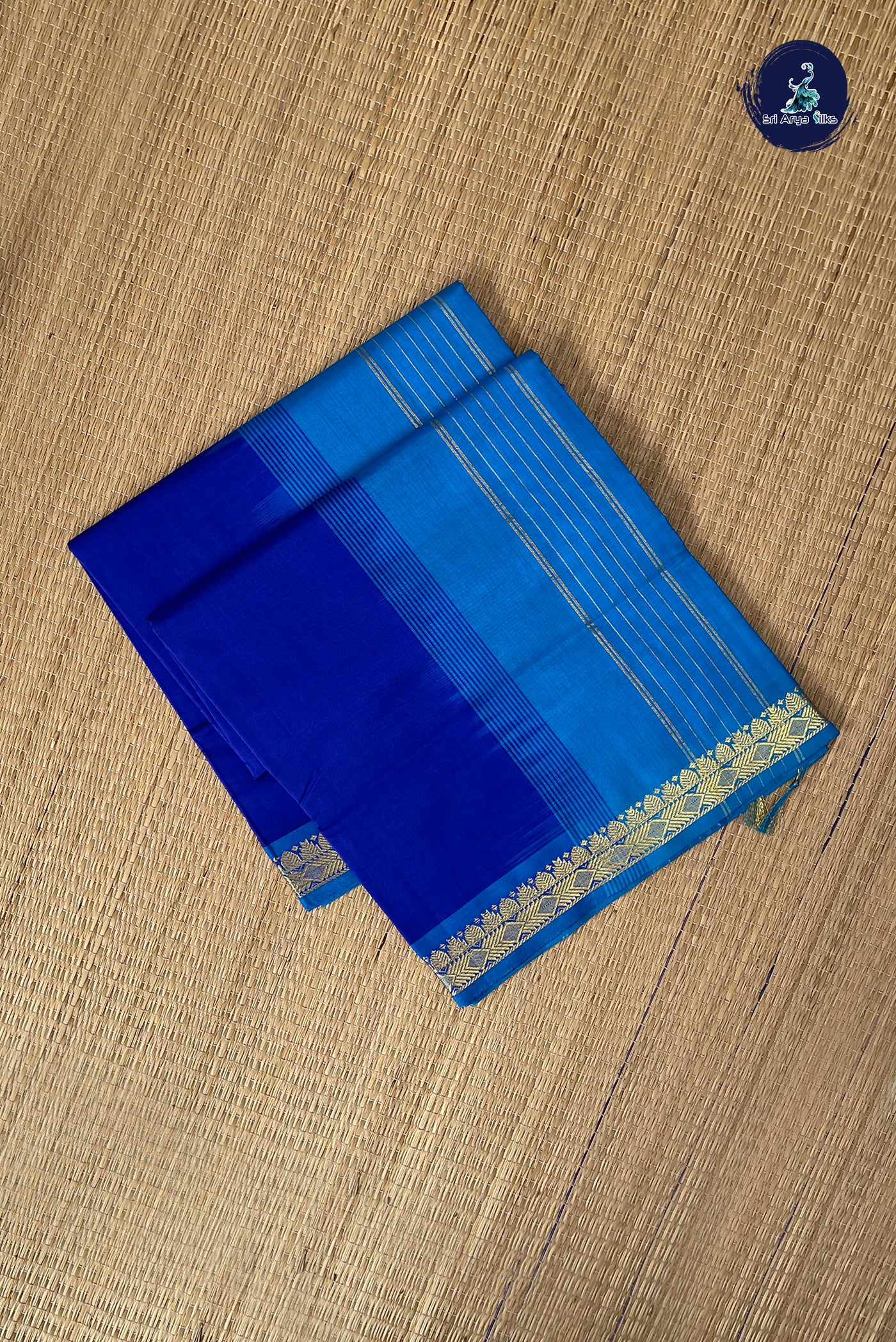 Ink Blue Half Pure Silk Cotton Saree With Plain Pattern