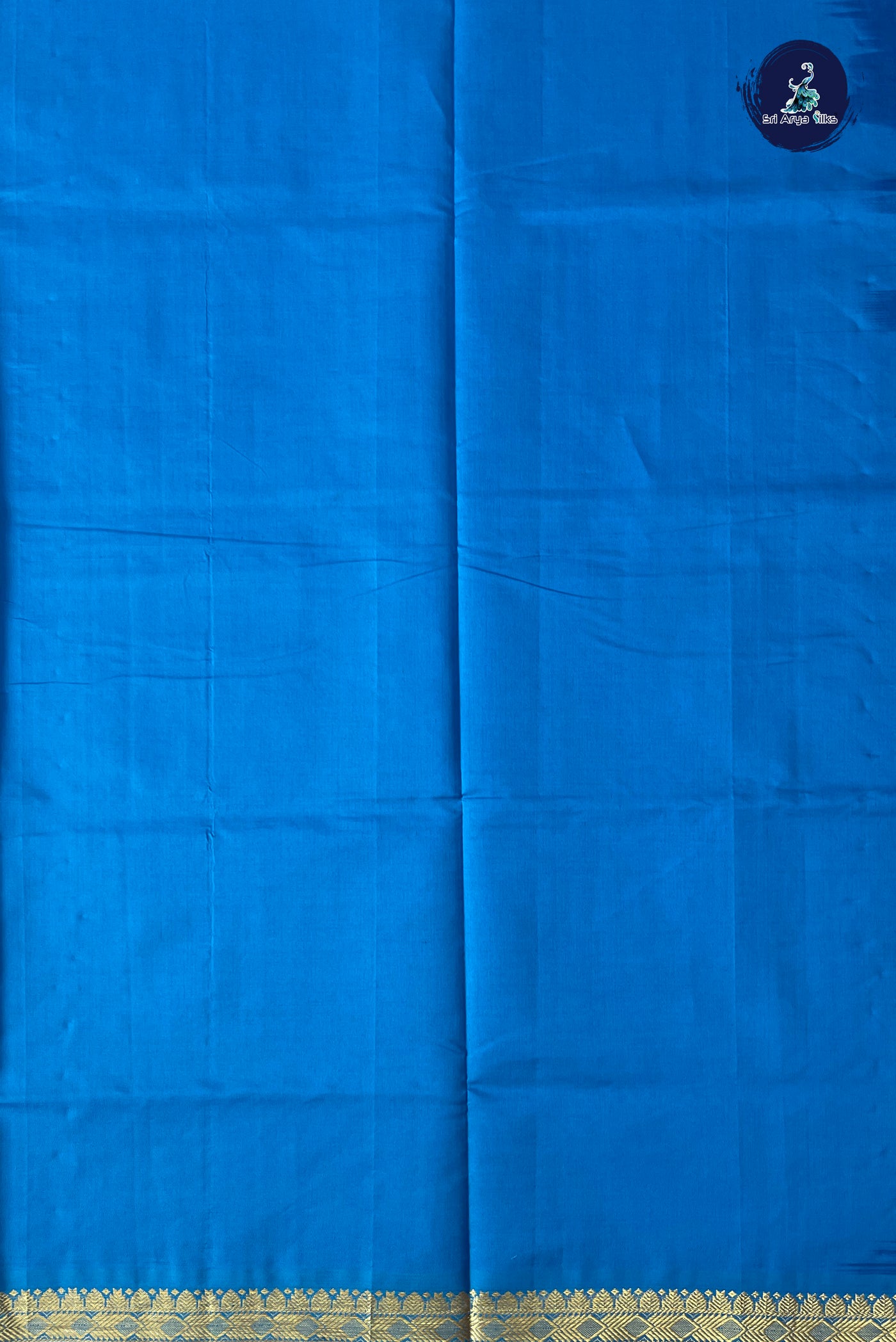 Ink Blue Half Pure Silk Cotton Saree With Plain Pattern