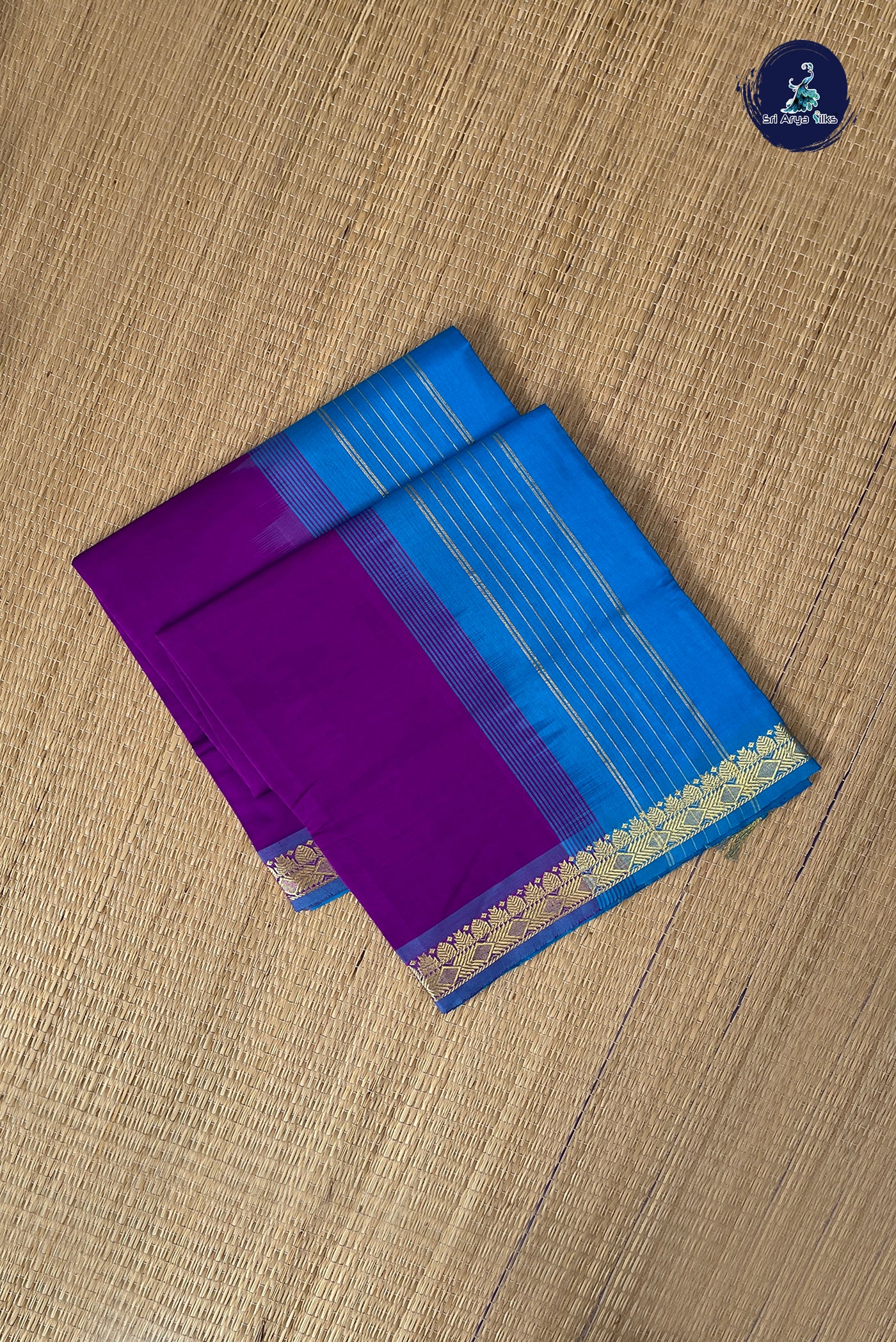 Purple Half Pure Silk Cotton Saree With Plain Pattern