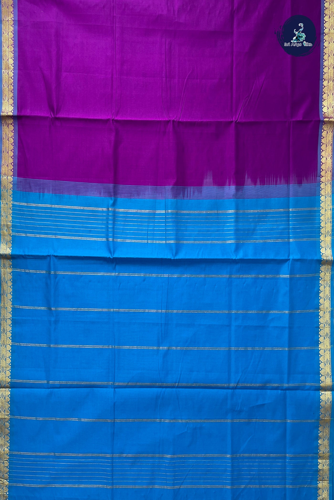 Purple Half Pure Silk Cotton Saree With Plain Pattern