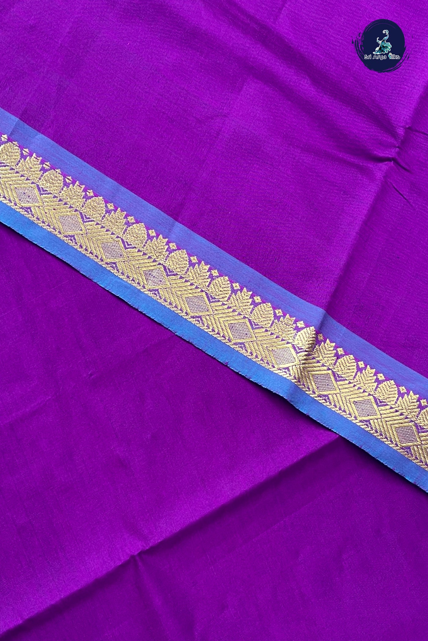 Purple Half Pure Silk Cotton Saree With Plain Pattern