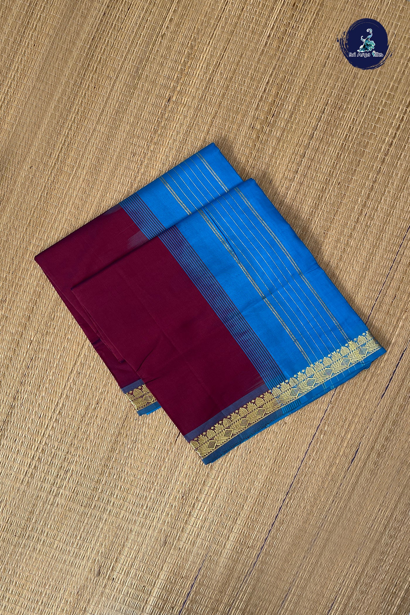 Brown Half Pure Silk Cotton Saree With Plain Pattern