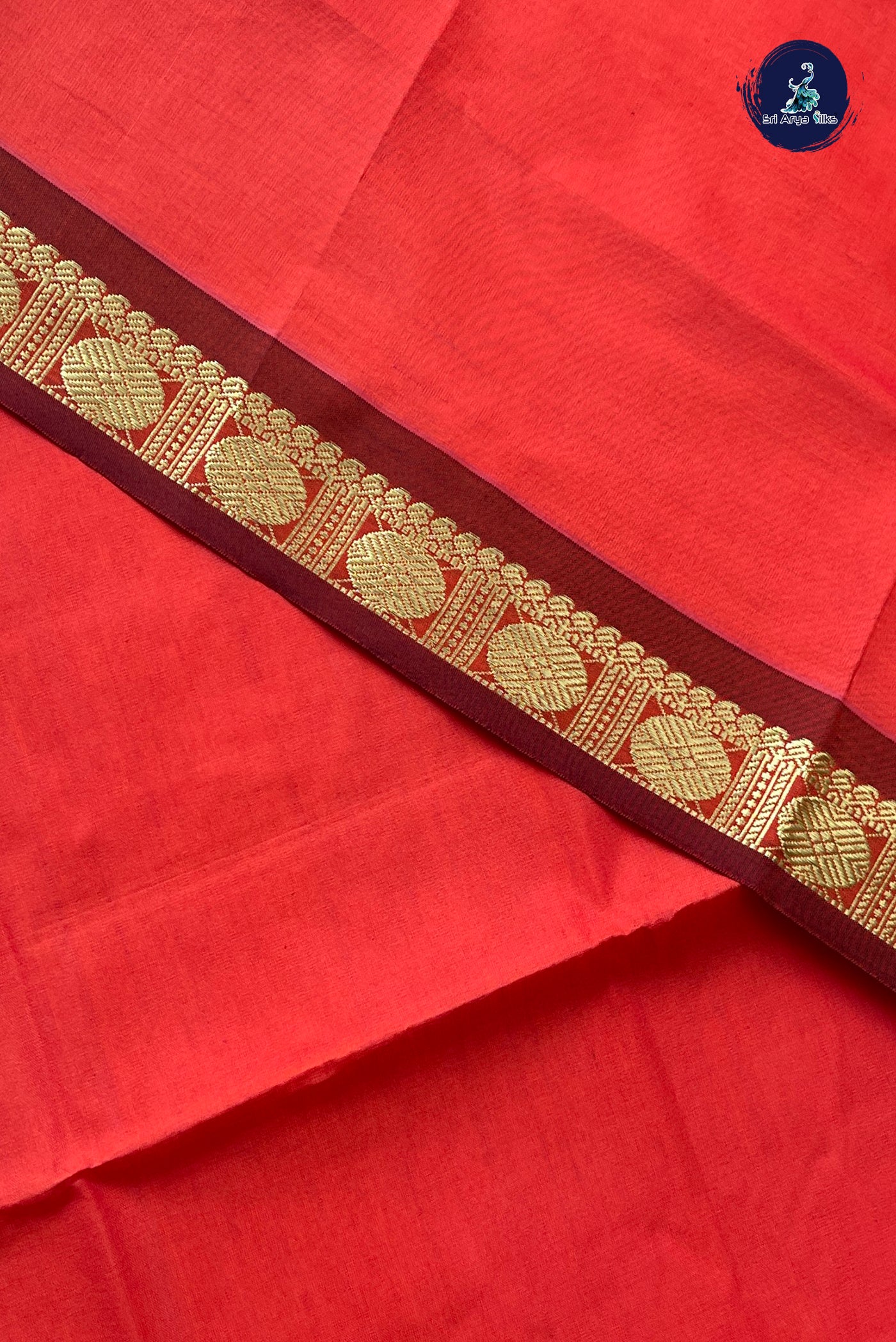 Orange Half Pure Silk Cotton Saree With Plain Pattern