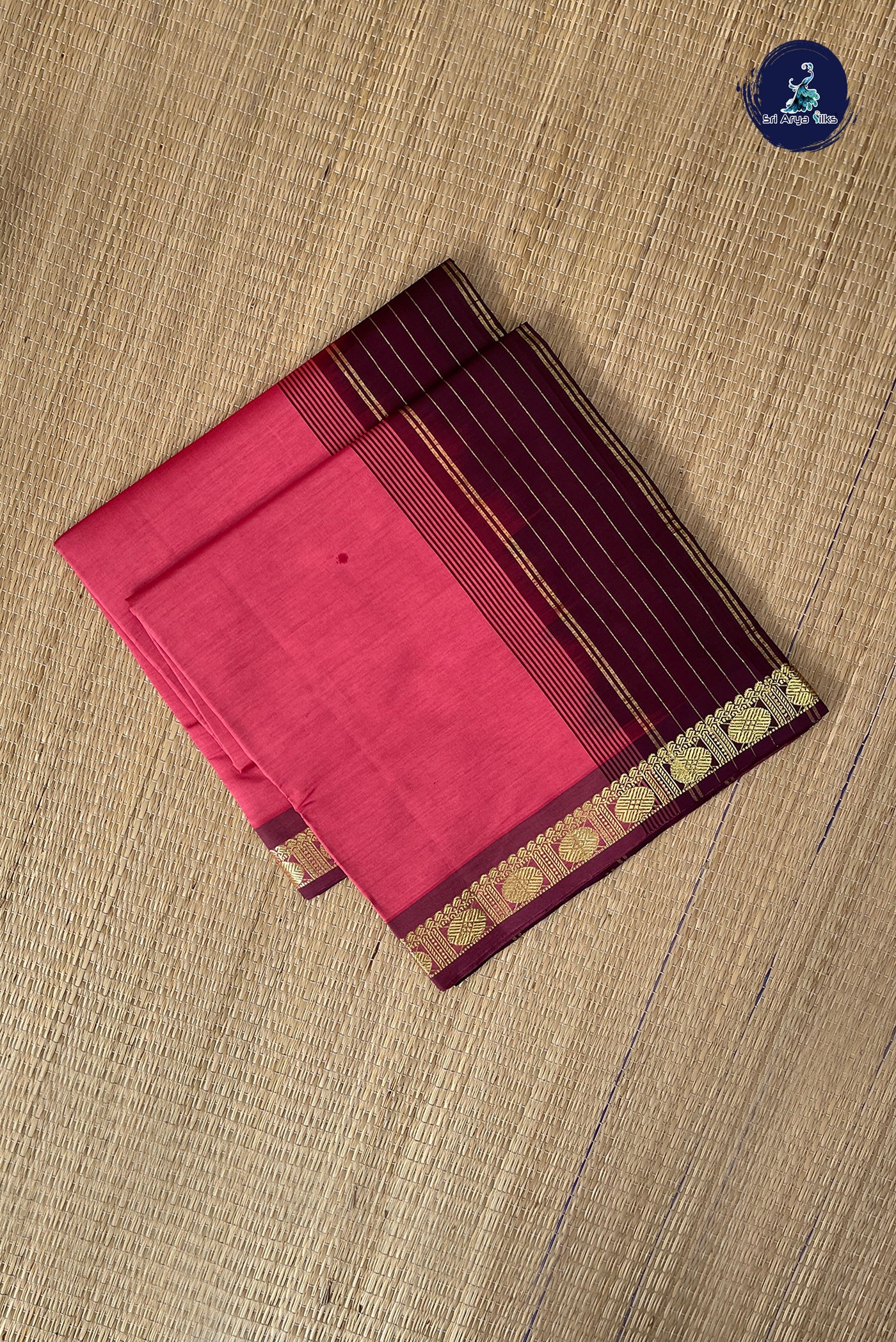 Caramel Shade Half Pure Silk Cotton Saree With Plain Pattern