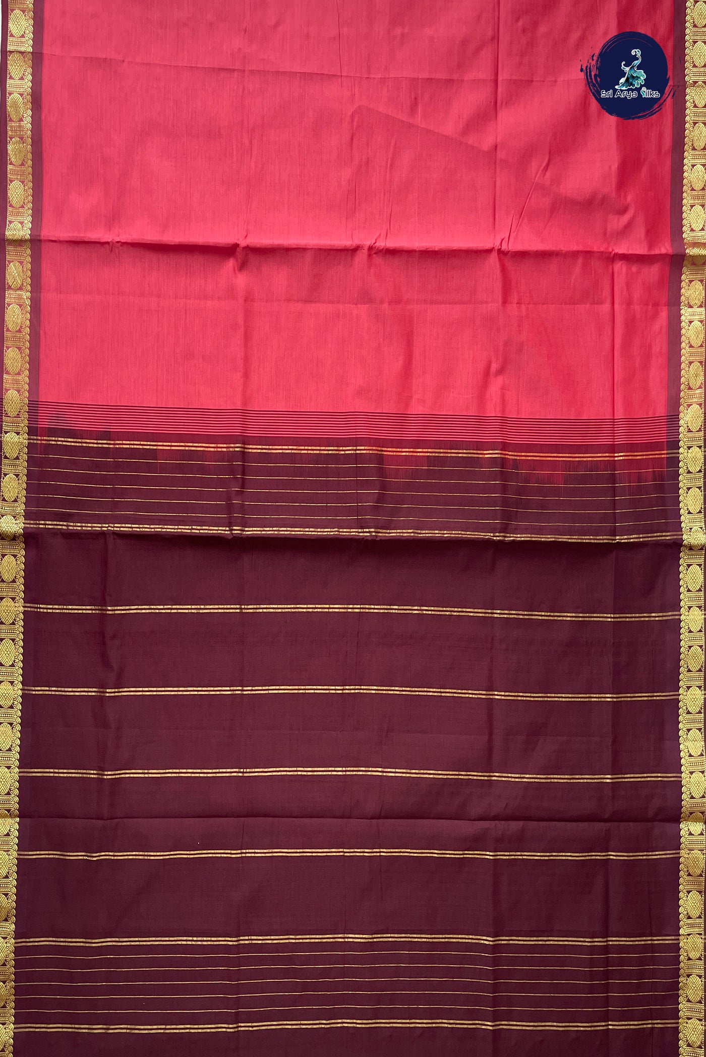 Caramel Shade Half Pure Silk Cotton Saree With Plain Pattern