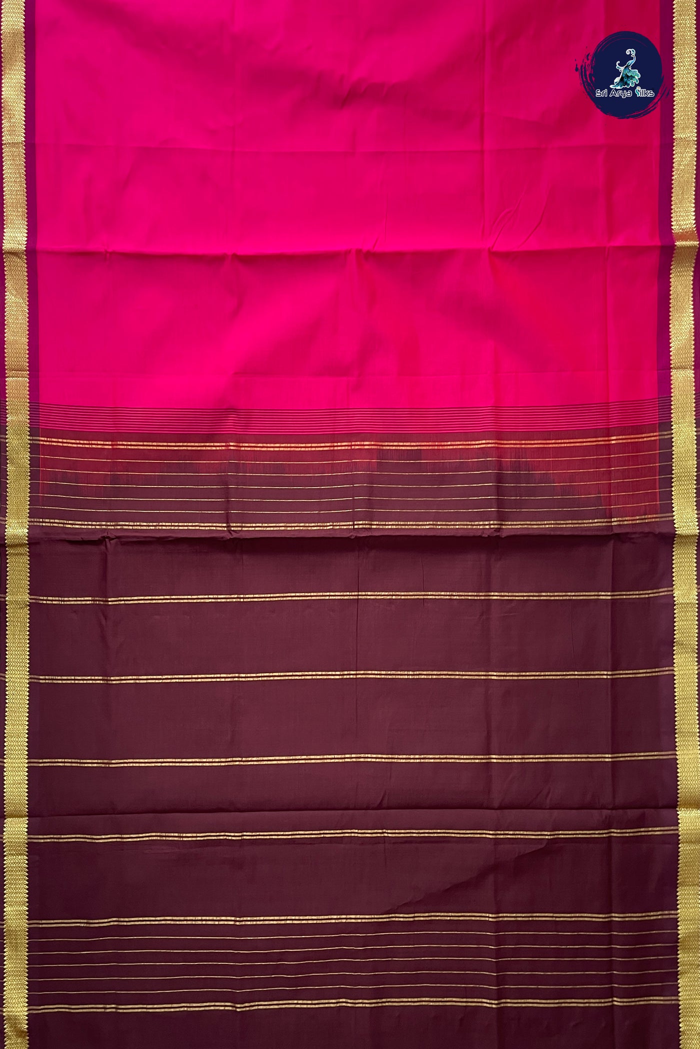 Dark Pink Half Pure Silk Cotton Saree With Plain Pattern