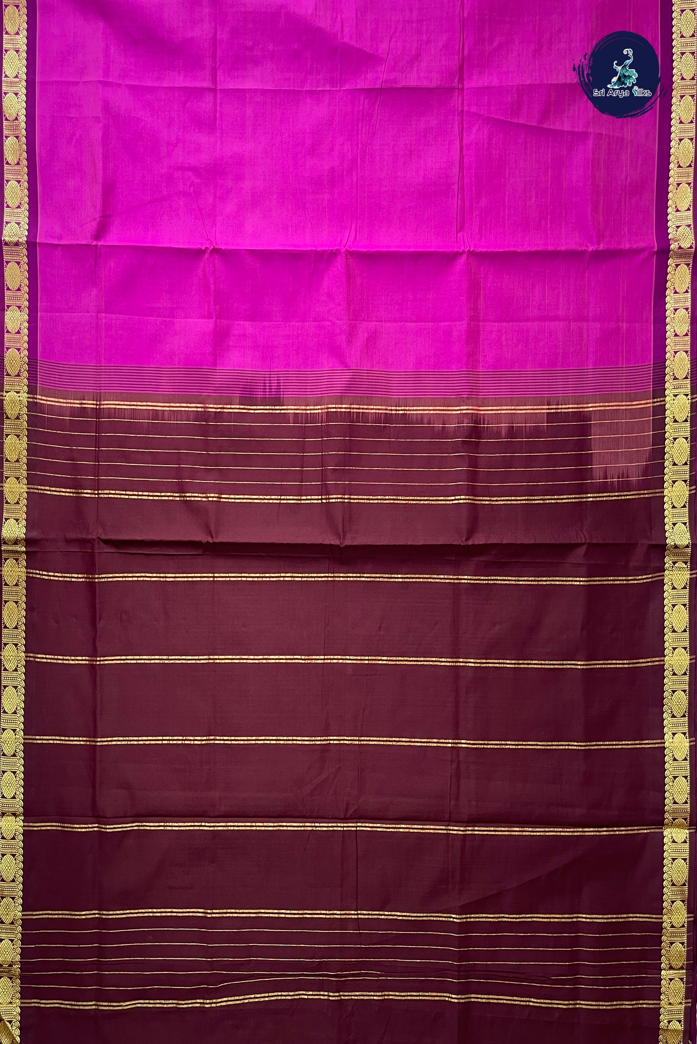 Purple Half Pure Silk Cotton Saree With Plain Pattern