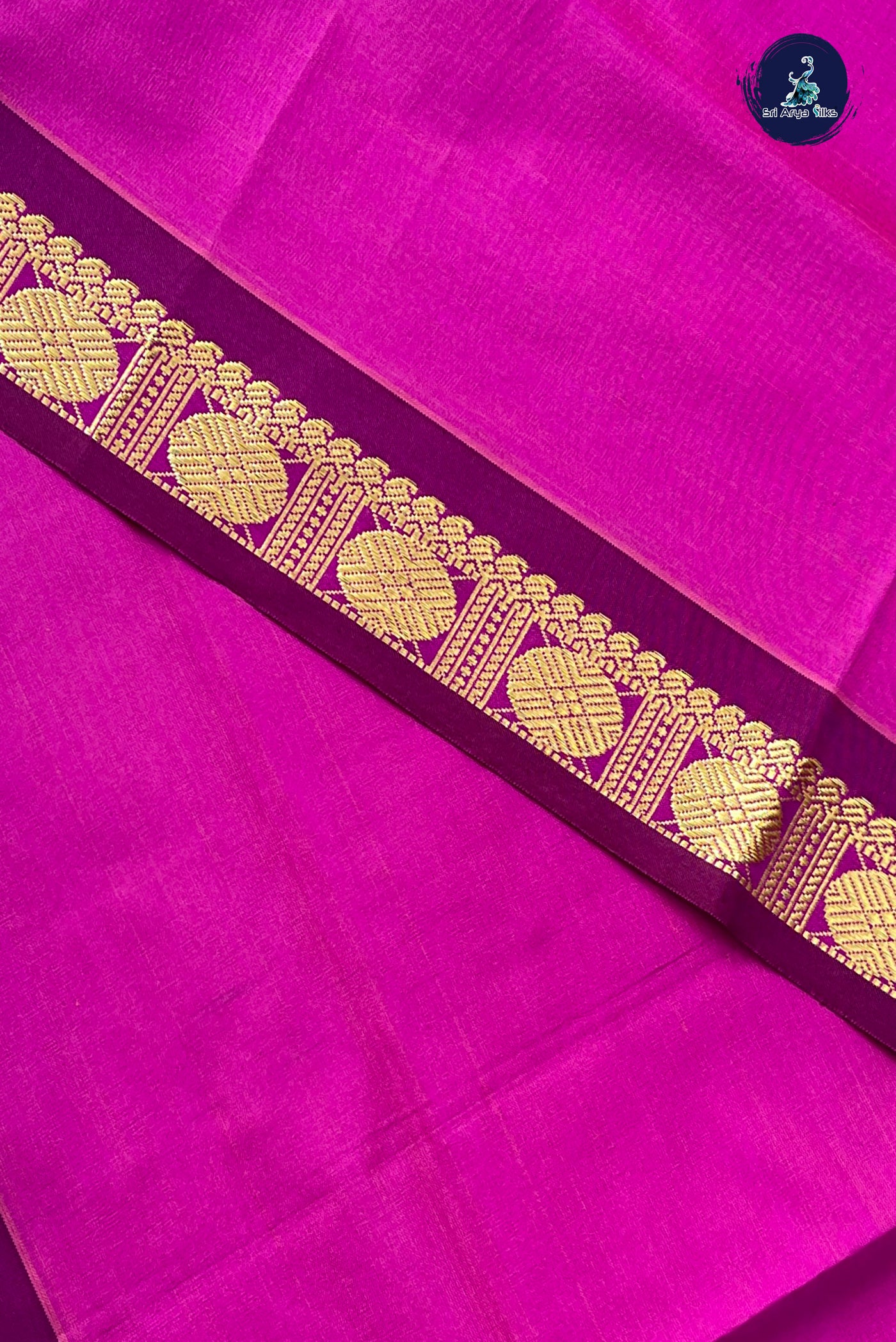 Purple Half Pure Silk Cotton Saree With Plain Pattern