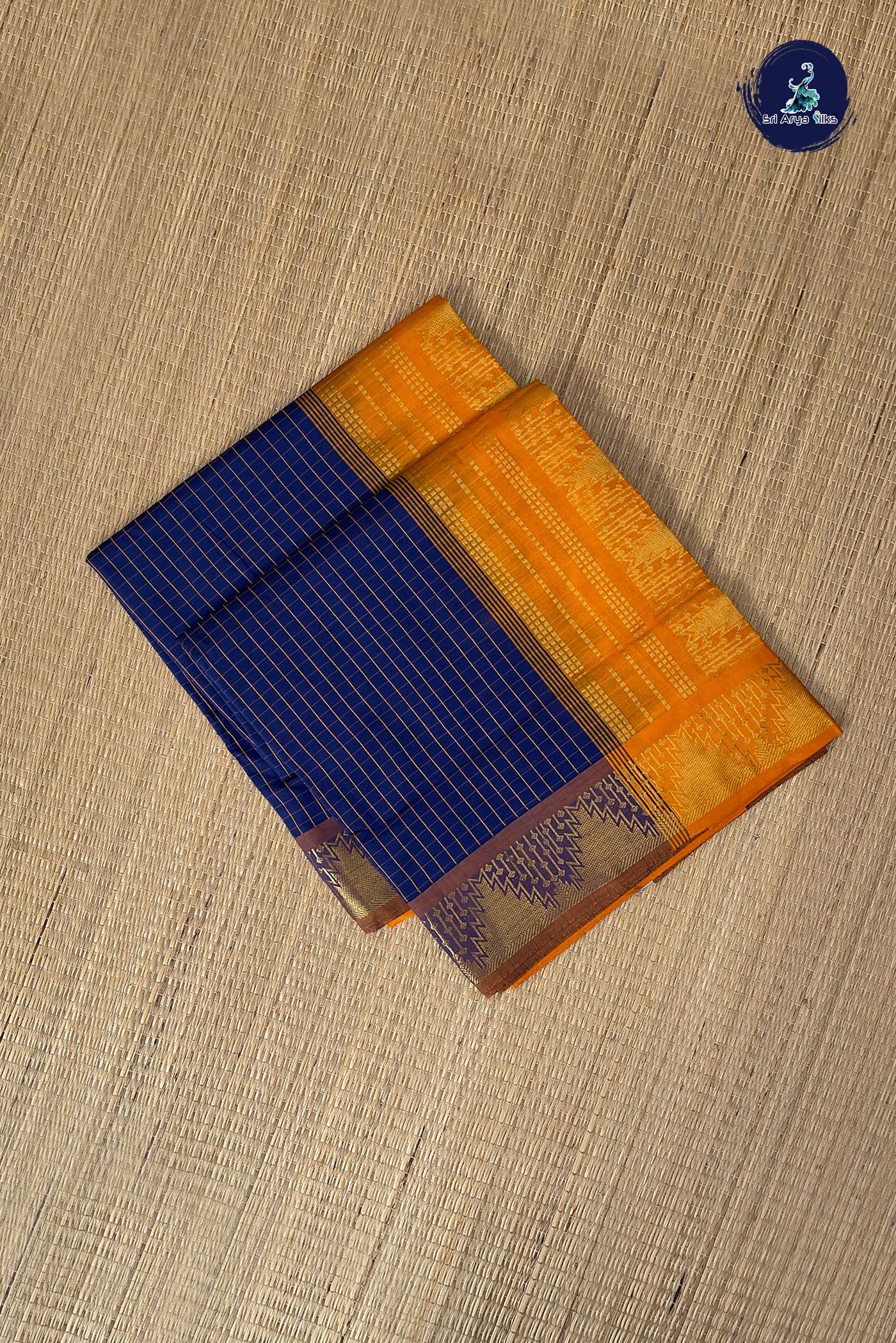 Navy Blue Checked Saree With Checked Pattern