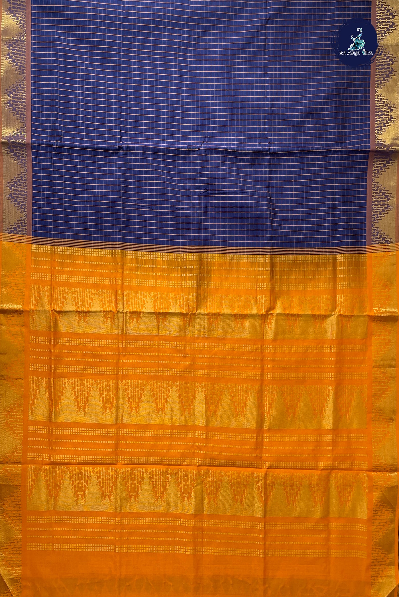 Navy Blue Checked Saree With Checked Pattern
