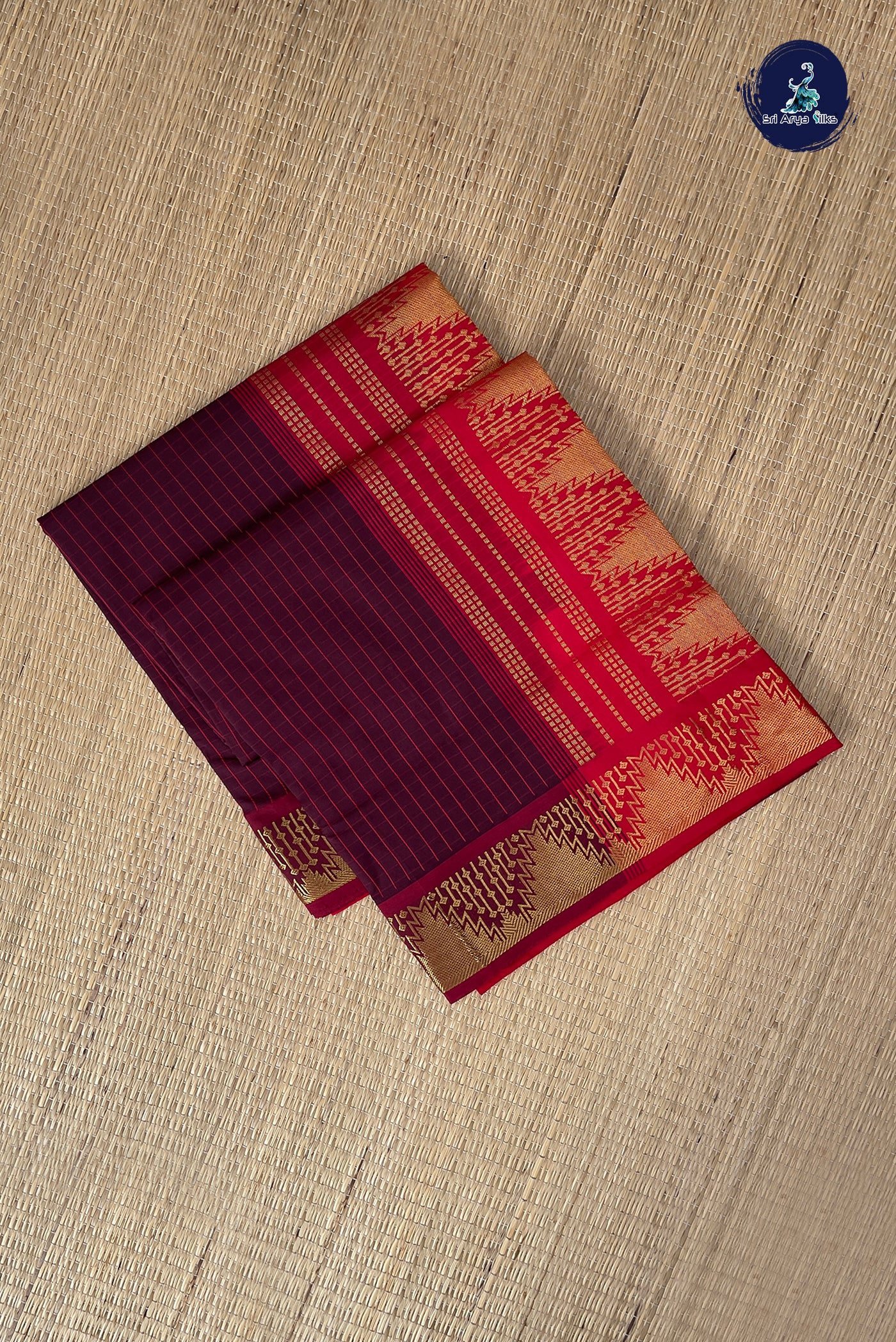 Coffee Brown Checked Saree With Checked Pattern