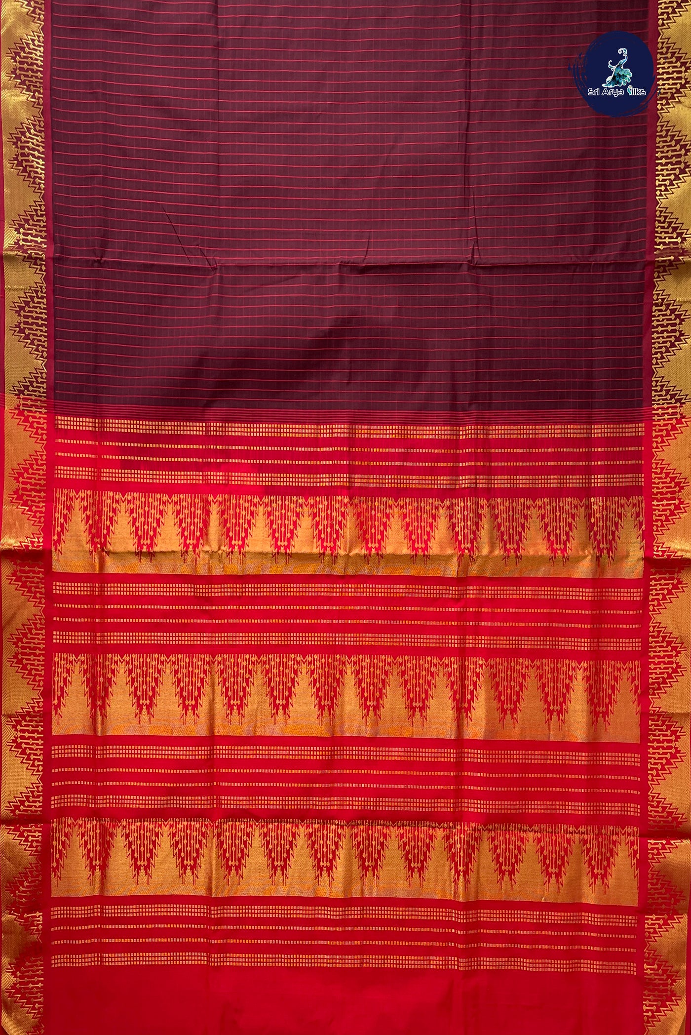 Coffee Brown Checked Saree With Checked Pattern