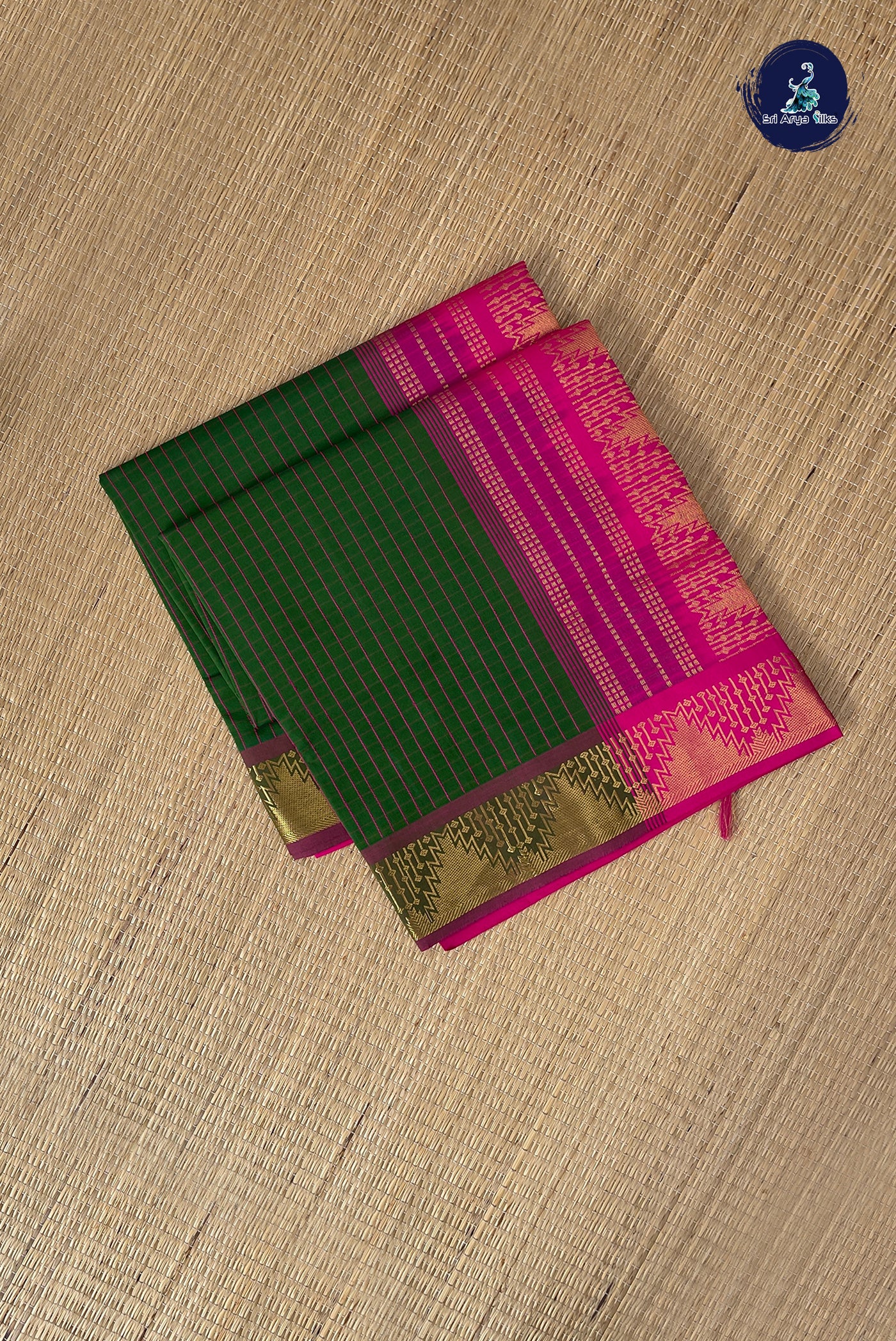 Green Checked Saree With Checked Pattern