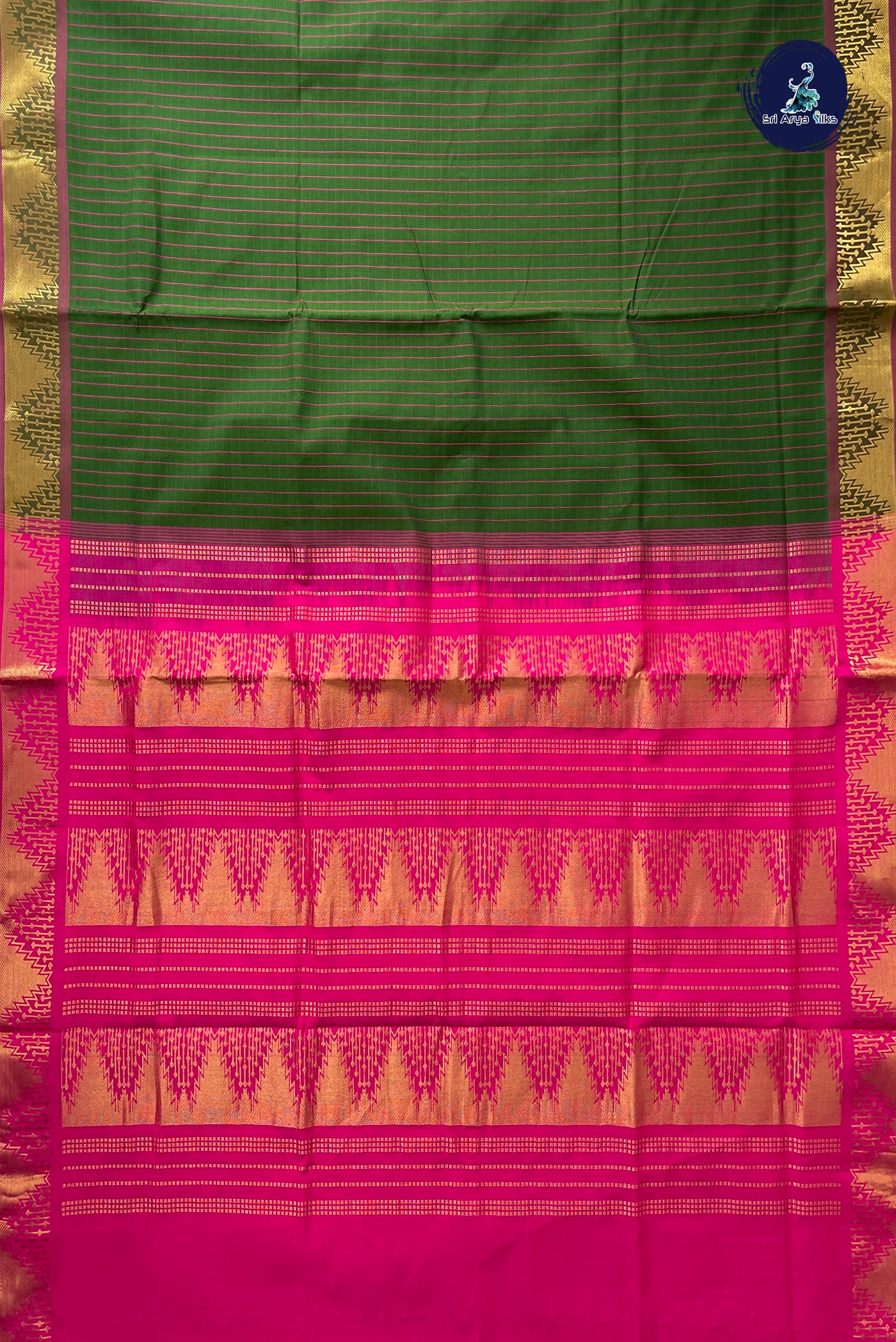 Green Checked Saree With Checked Pattern