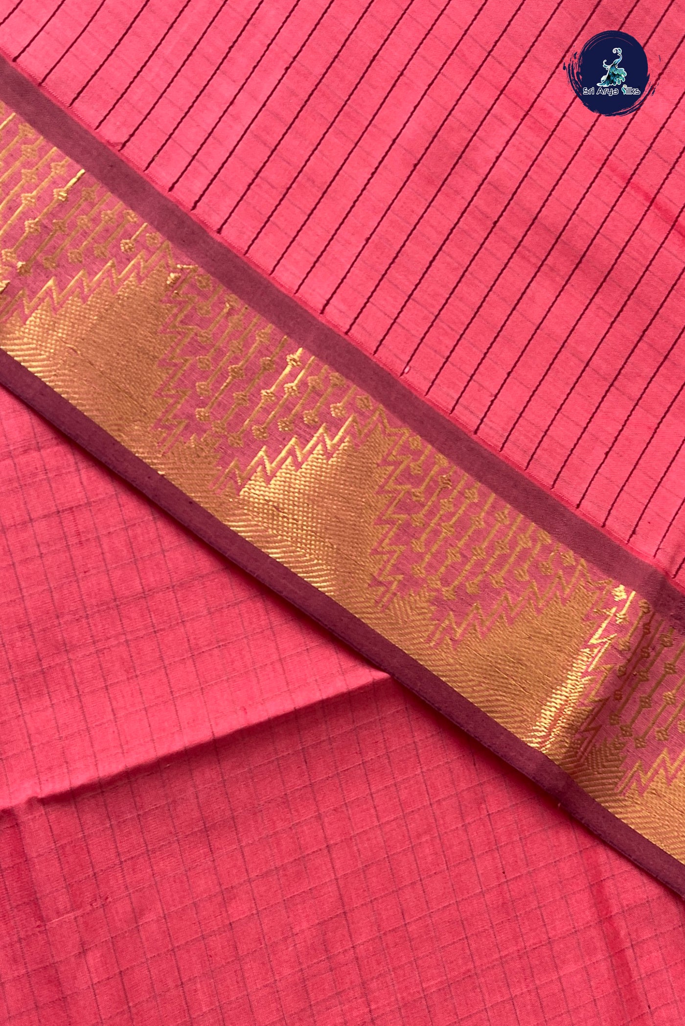 Caramel Shade Checked Saree With Checked Pattern
