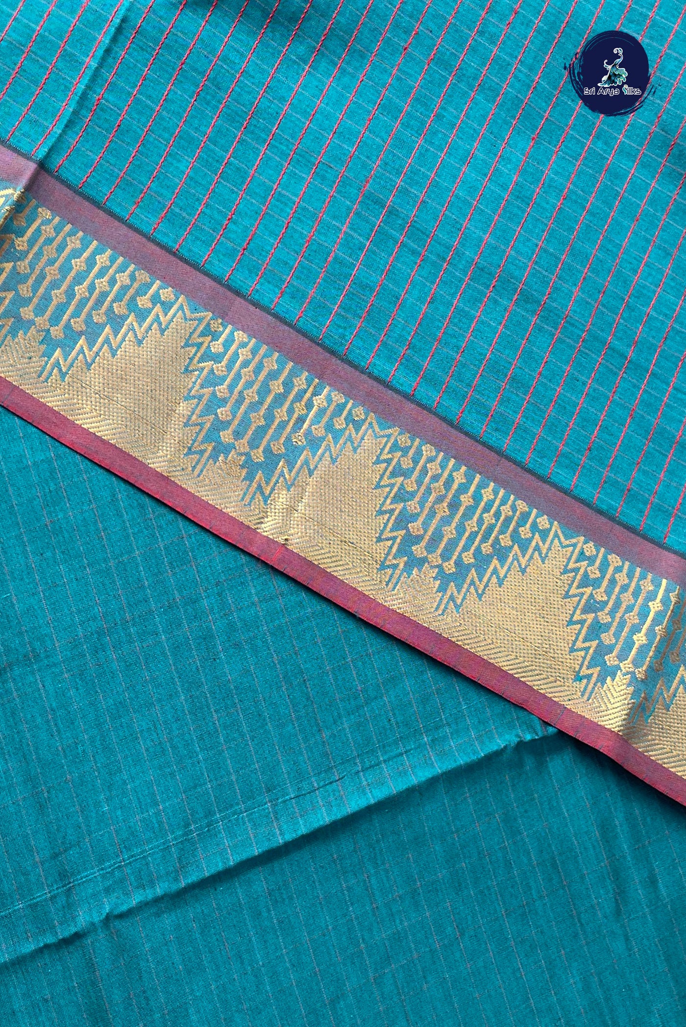 Sapphire Green Checked Saree With Checked Pattern