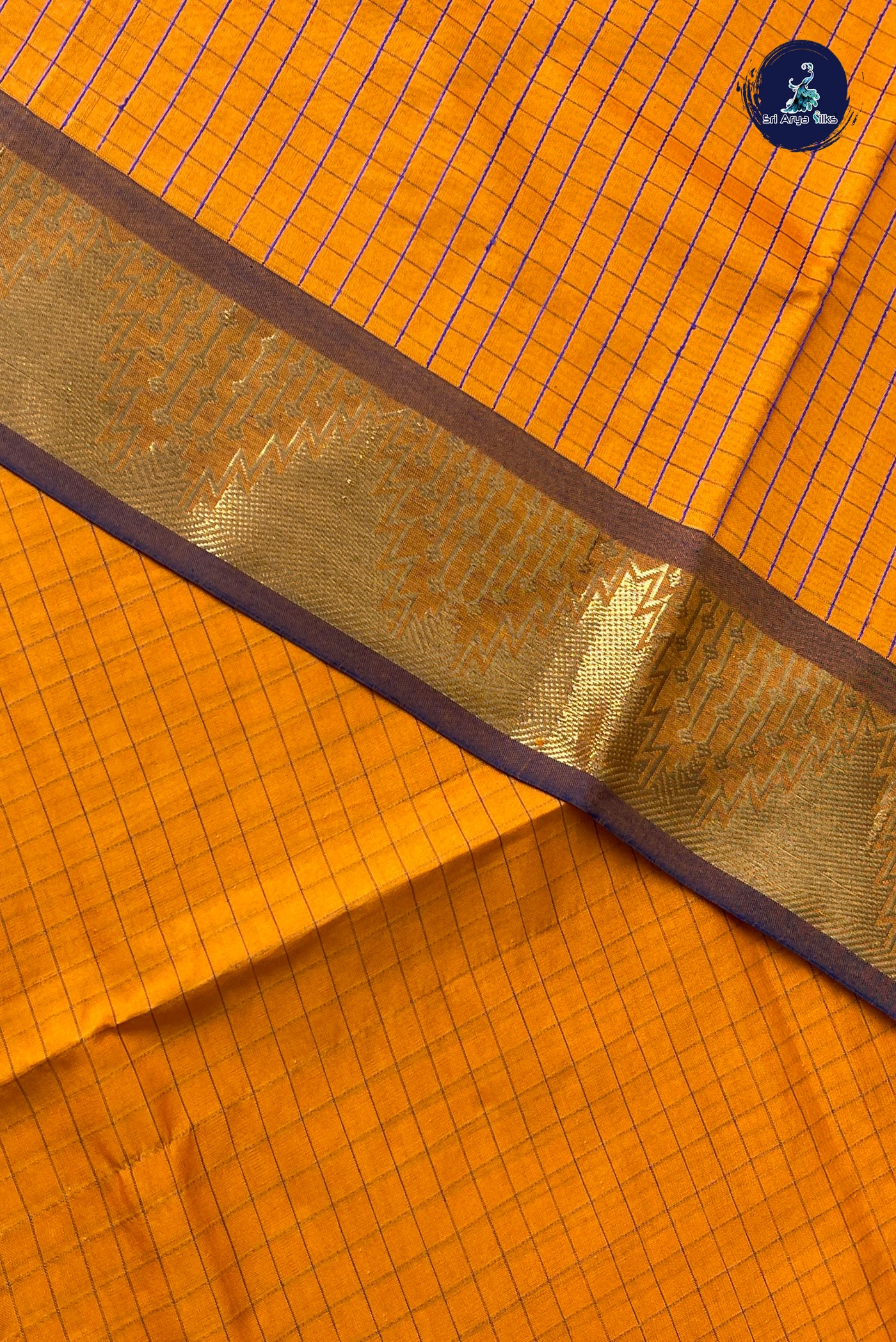 Mustard Yellow Checked Saree With Checked Pattern