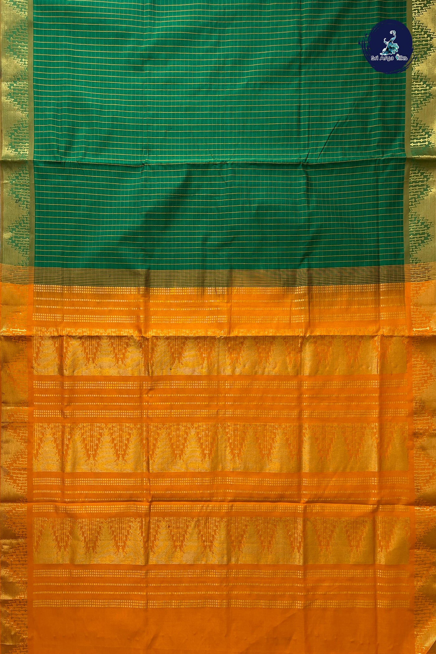 Green Checked Saree With Checked Pattern