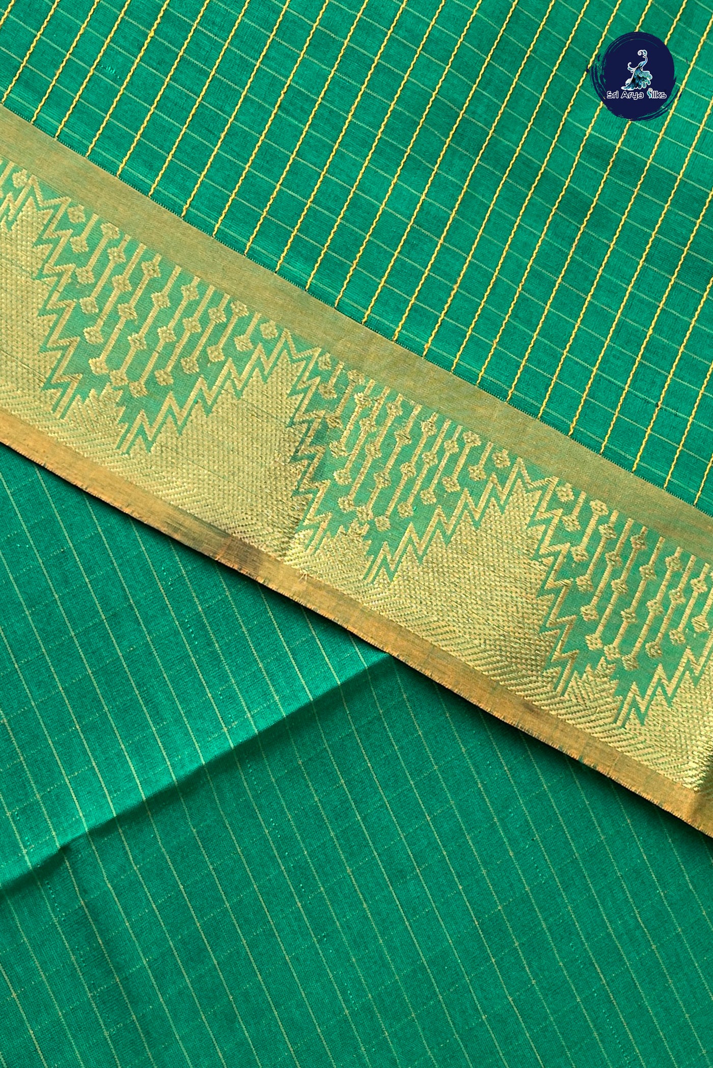 Green Checked Saree With Checked Pattern