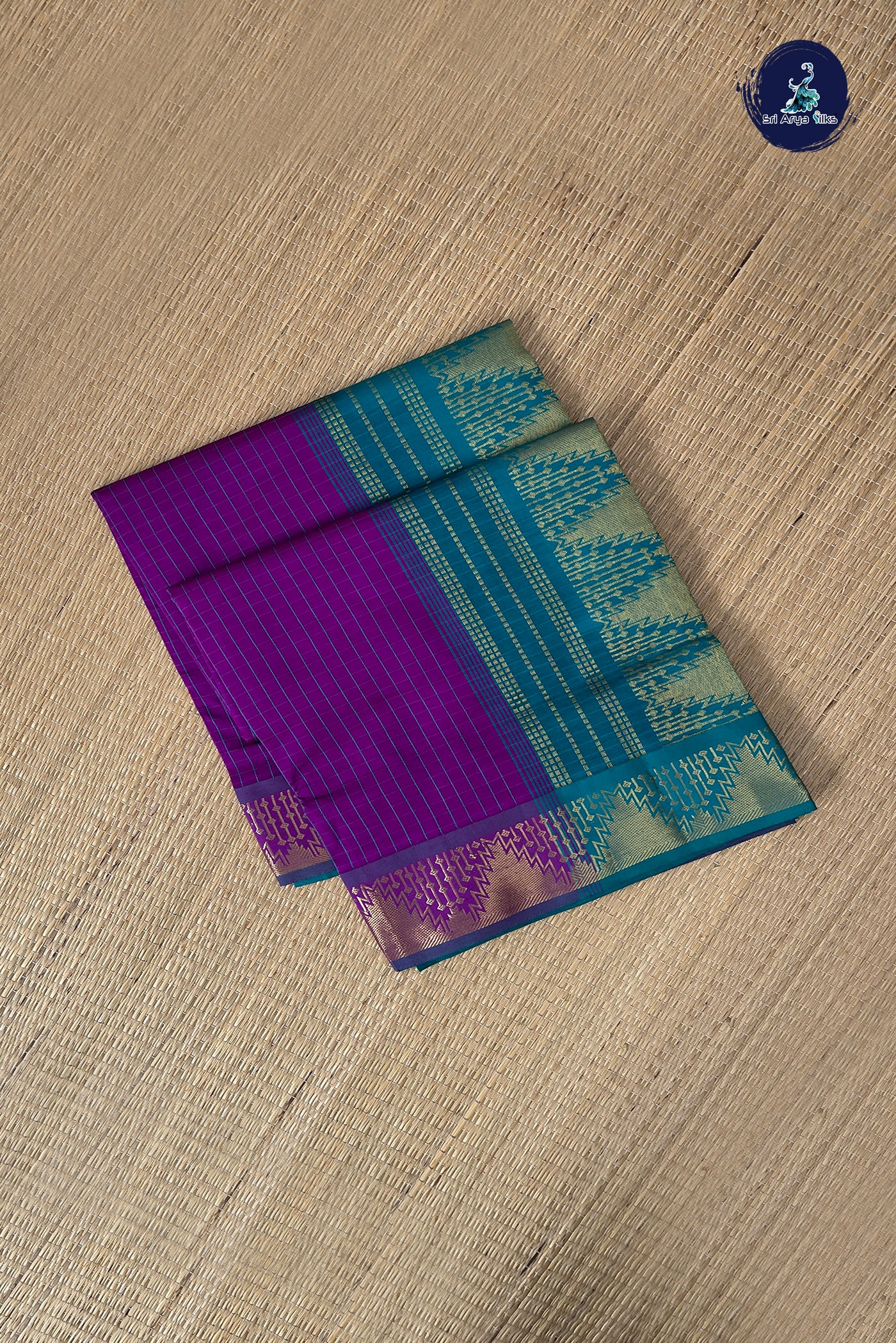 Purple Checked Saree With Checked Pattern