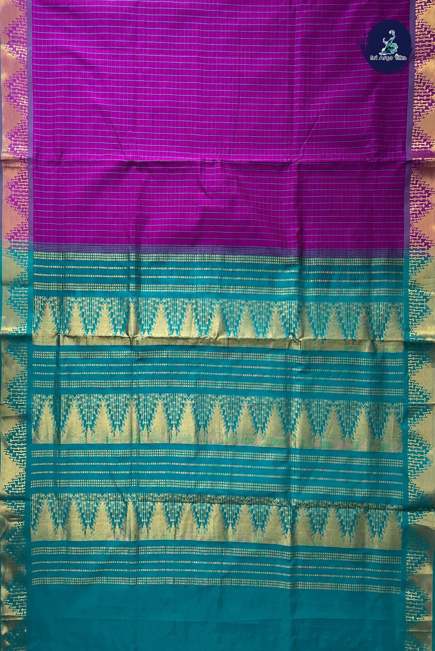 Purple Checked Saree With Checked Pattern
