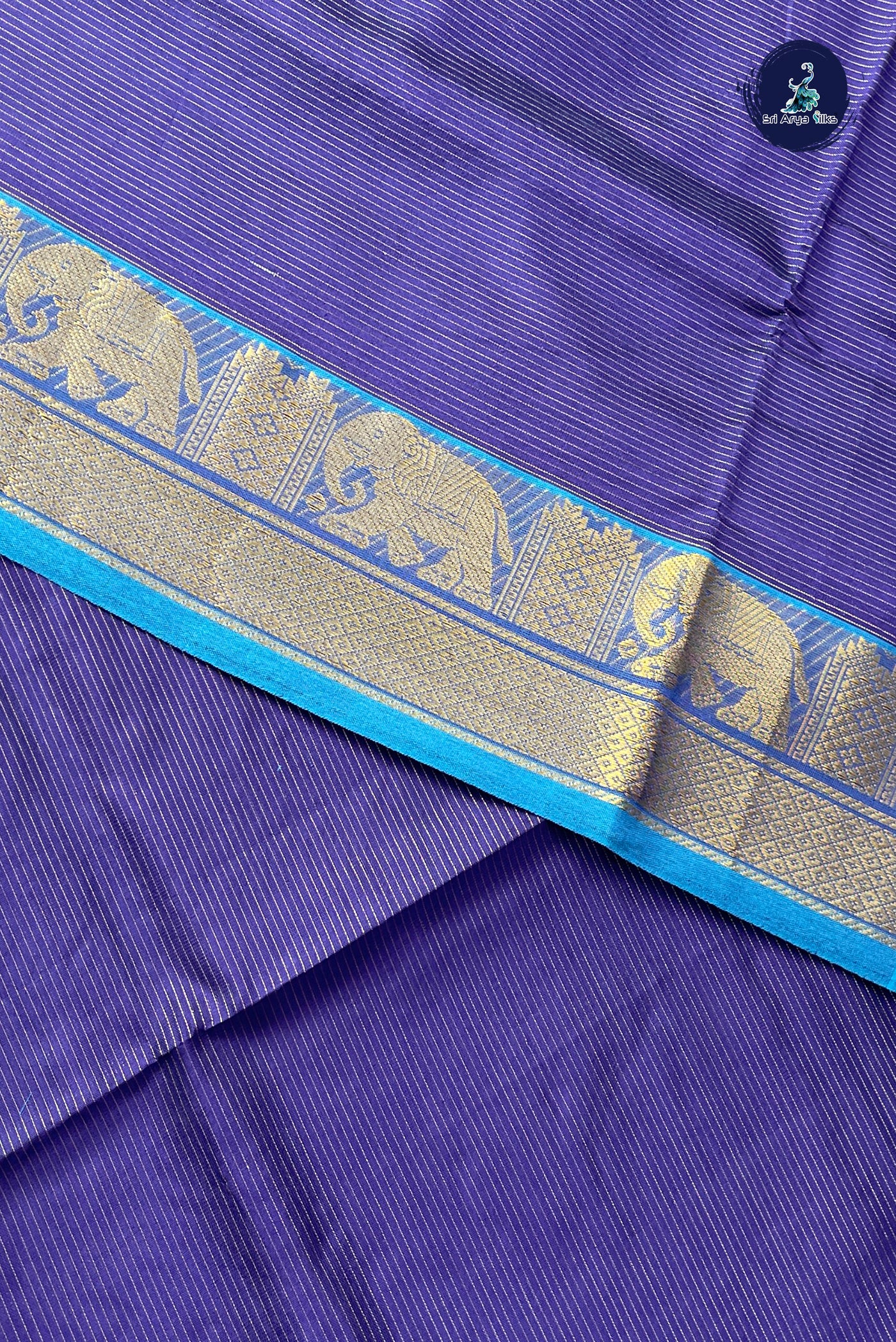 Dark Blue Vaira Oosi Silk Cotton Saree With Vaira Oosi Pattern