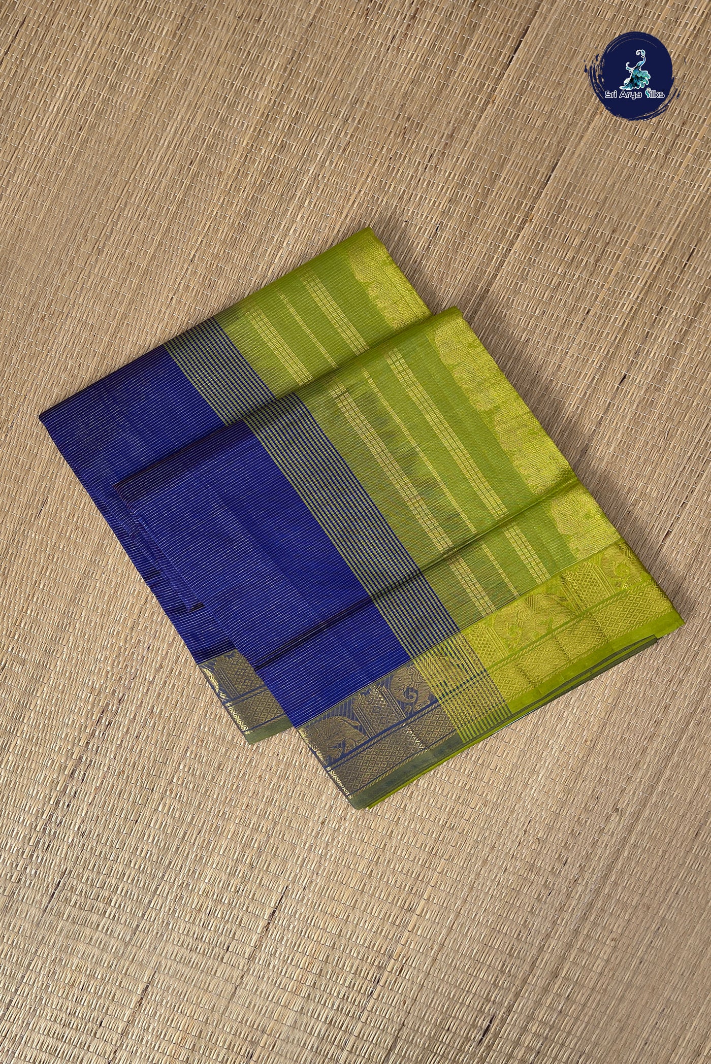 Dark Blue Vaira Oosi Silk Cotton Saree With Vaira Oosi Pattern