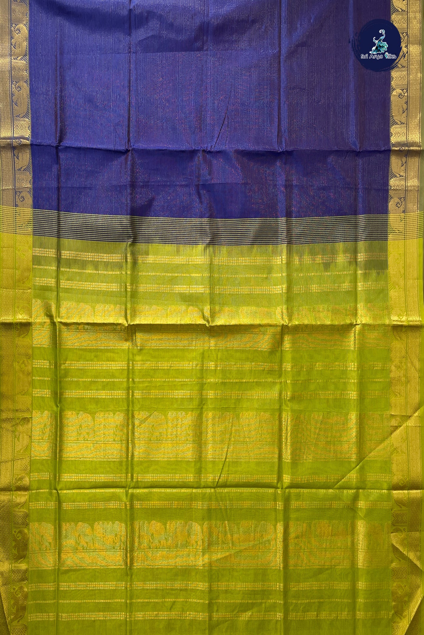 Dark Blue Vaira Oosi Silk Cotton Saree With Vaira Oosi Pattern