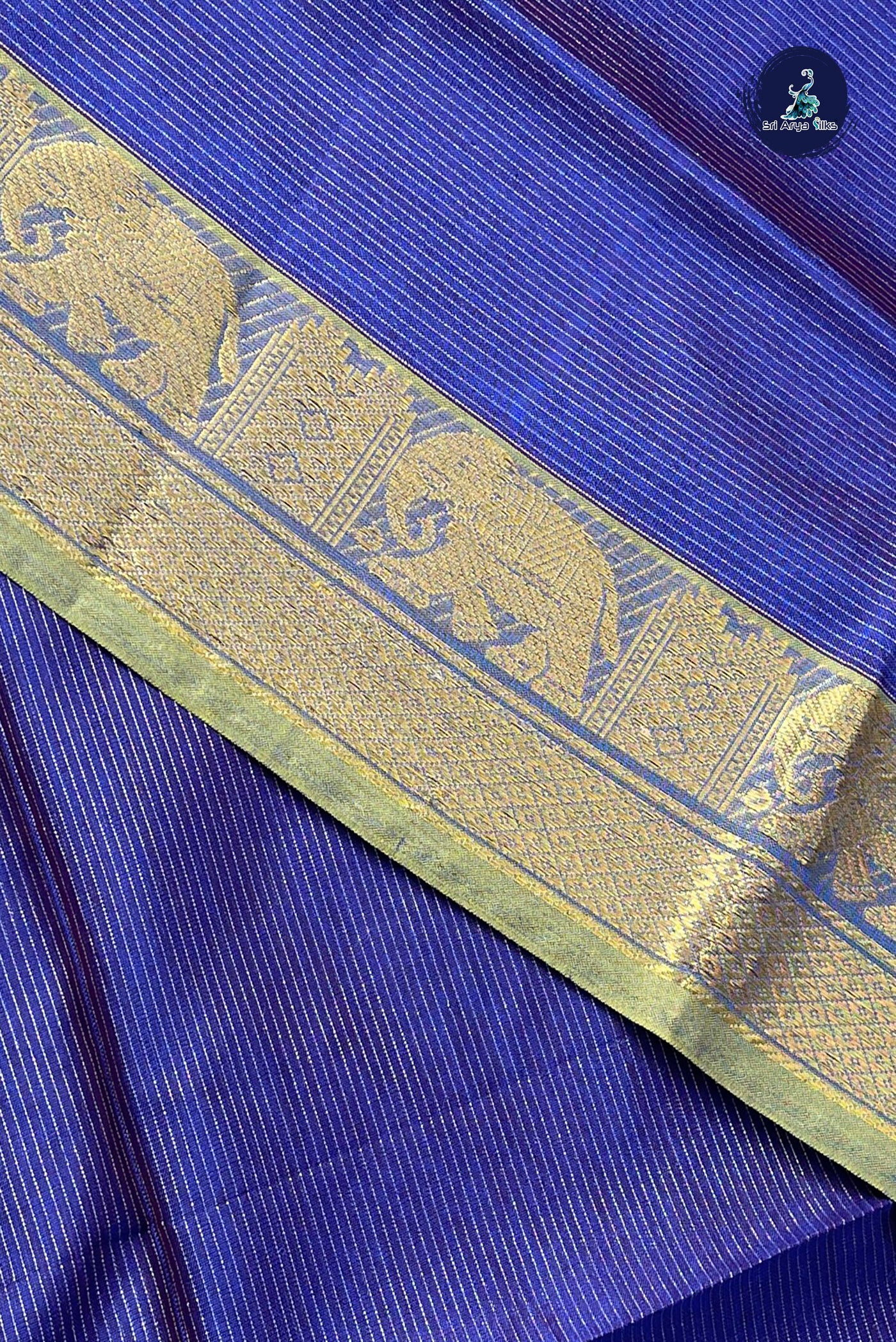 Dark Blue Vaira Oosi Silk Cotton Saree With Vaira Oosi Pattern