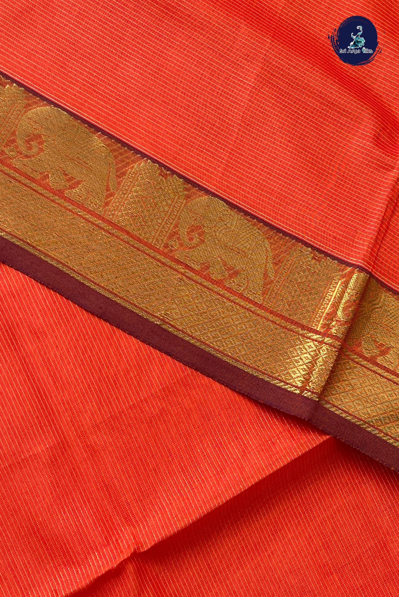 Orange Vaira Oosi Silk Cotton Saree With Vaira Oosi Pattern