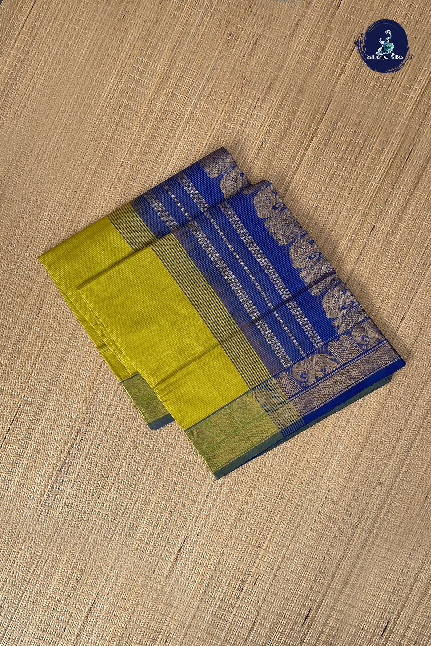Lime Green Vaira Oosi Silk Cotton Saree With Vaira Oosi Pattern