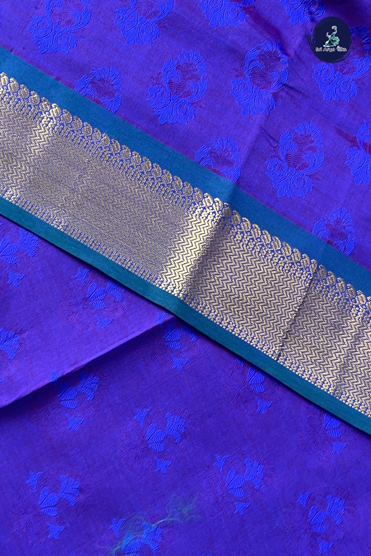 Dual Tone Violet Half Pure Silk Cotton Saree With Embossed Pattern
