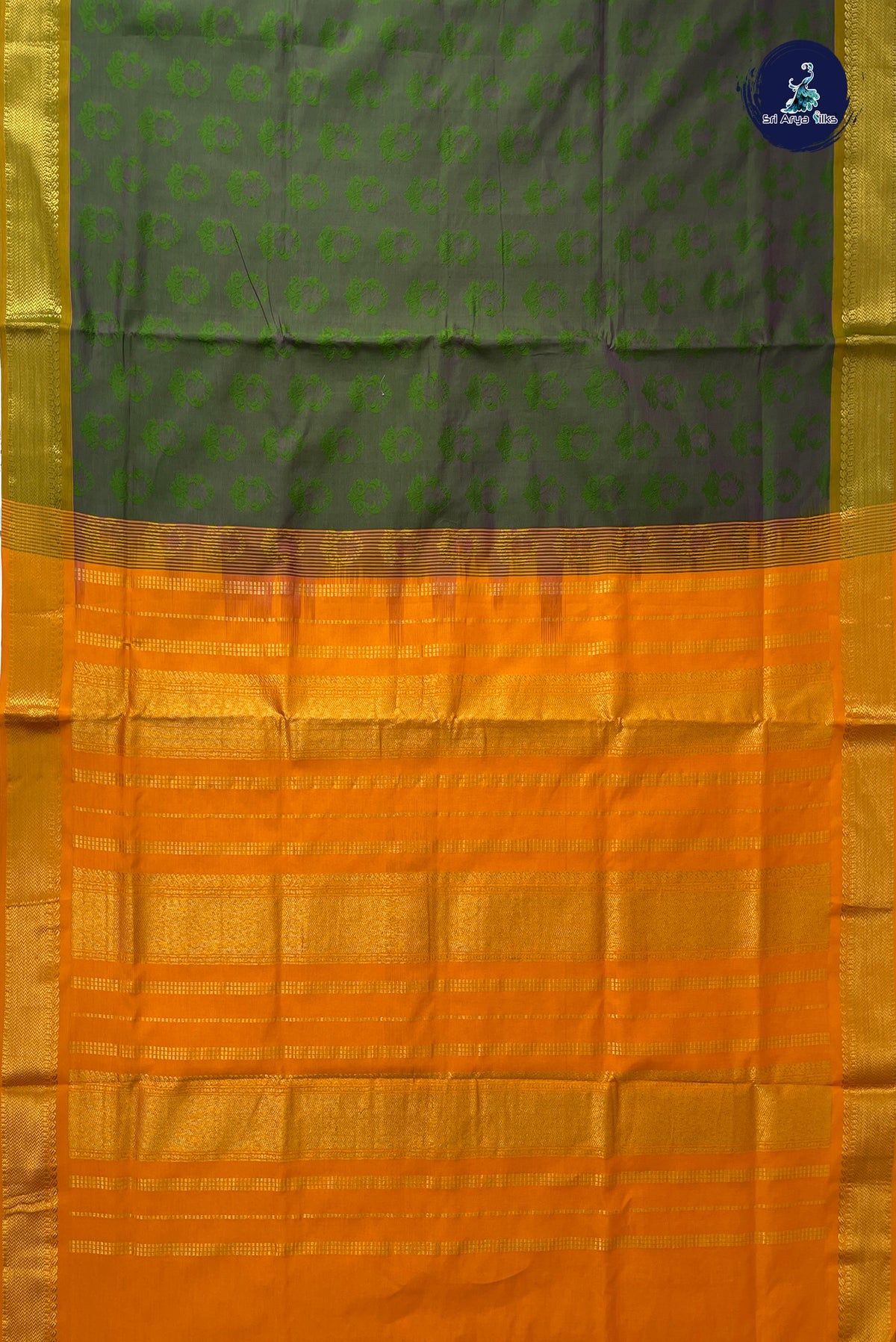 Dual Tone Green Half Pure Silk Cotton Saree With Embossed Pattern