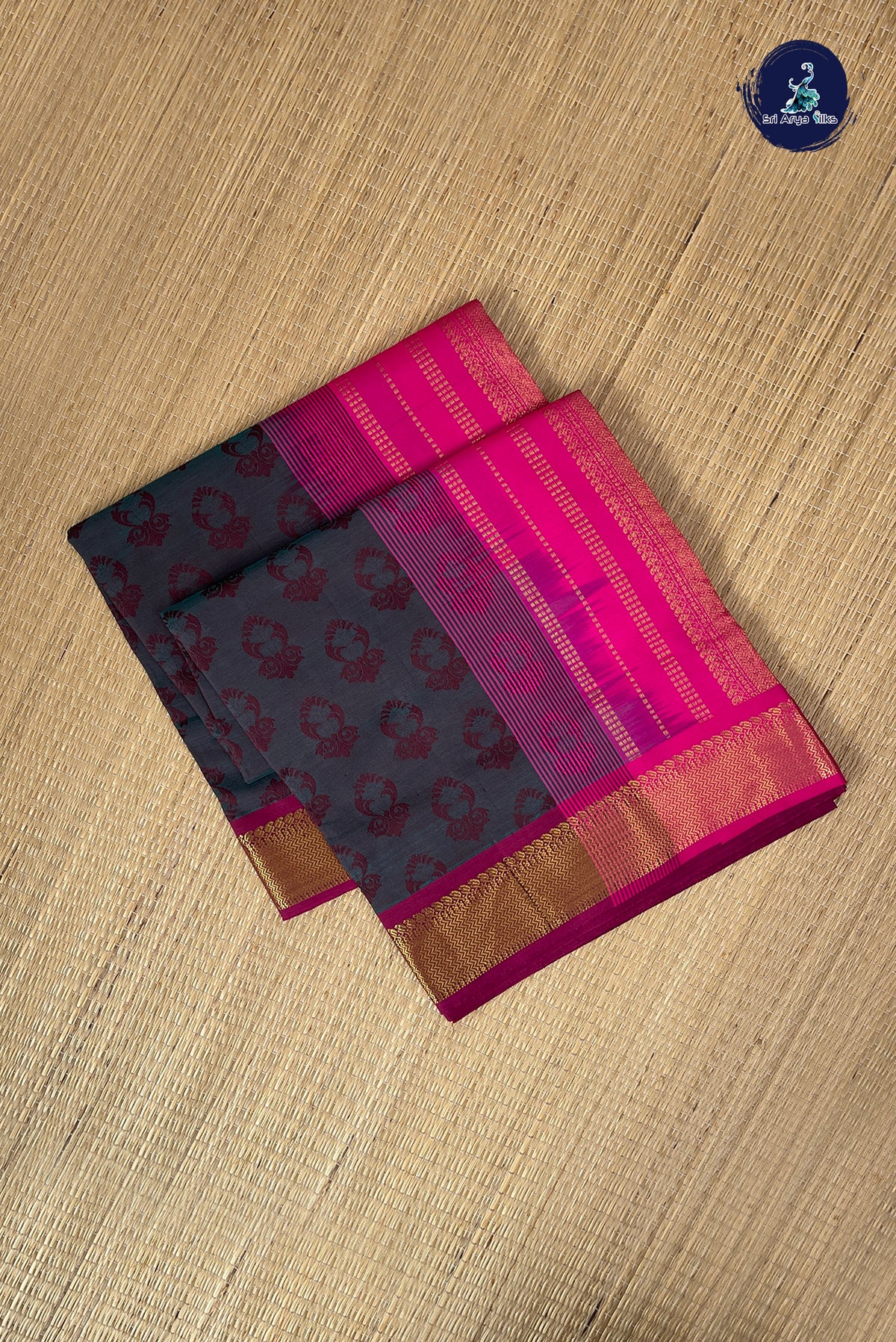 Dual Tone Brown Half Pure Silk Cotton Saree With Embossed Pattern