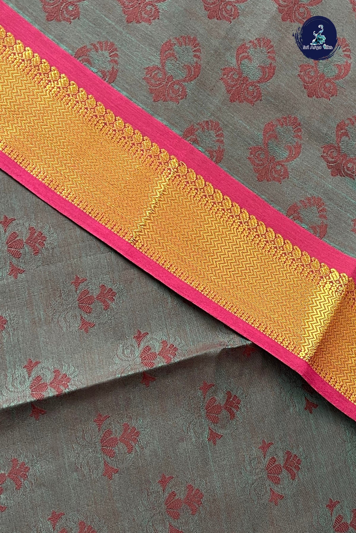 Dual Tone Brown Half Pure Silk Cotton Saree With Embossed Pattern