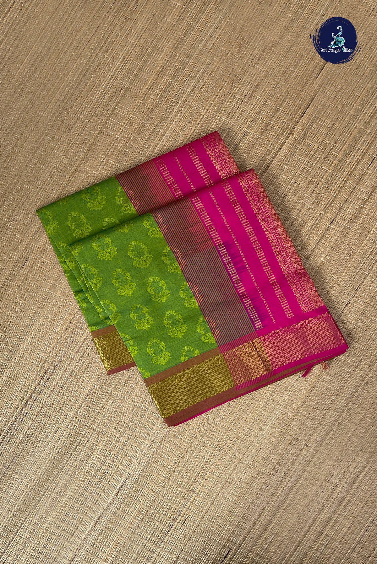 Light Green Half Pure Silk Cotton Saree With Embossed Pattern