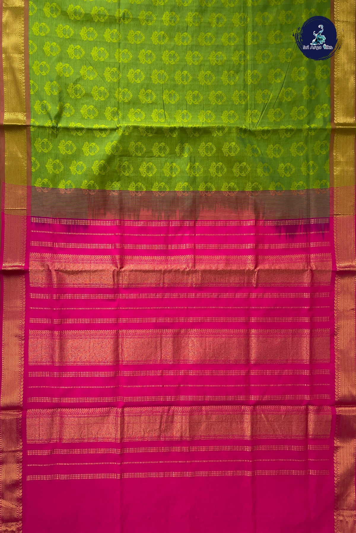 Light Green Half Pure Silk Cotton Saree With Embossed Pattern