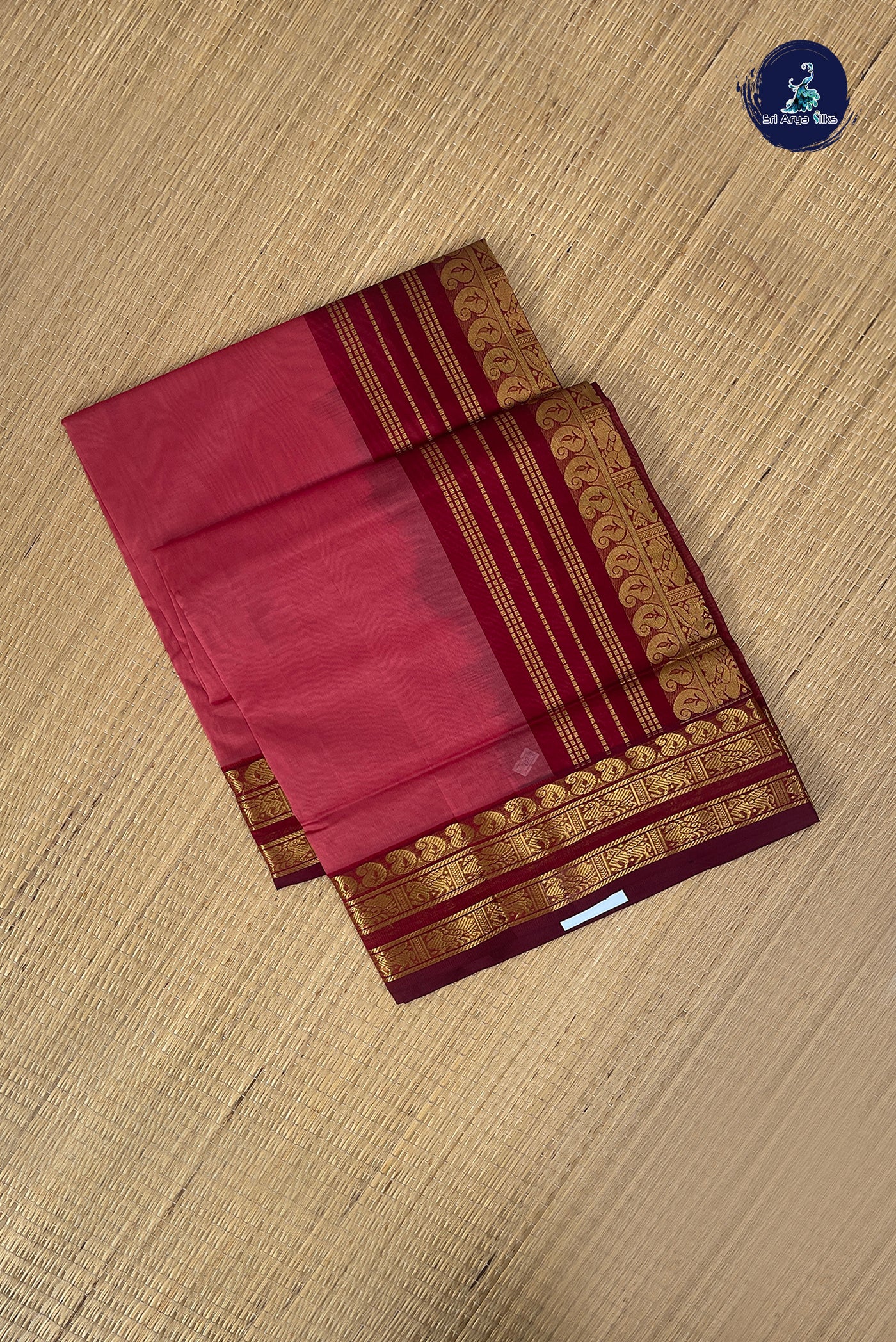 Peach Pink Half Pure Silk Cotton Saree With Plain Pattern