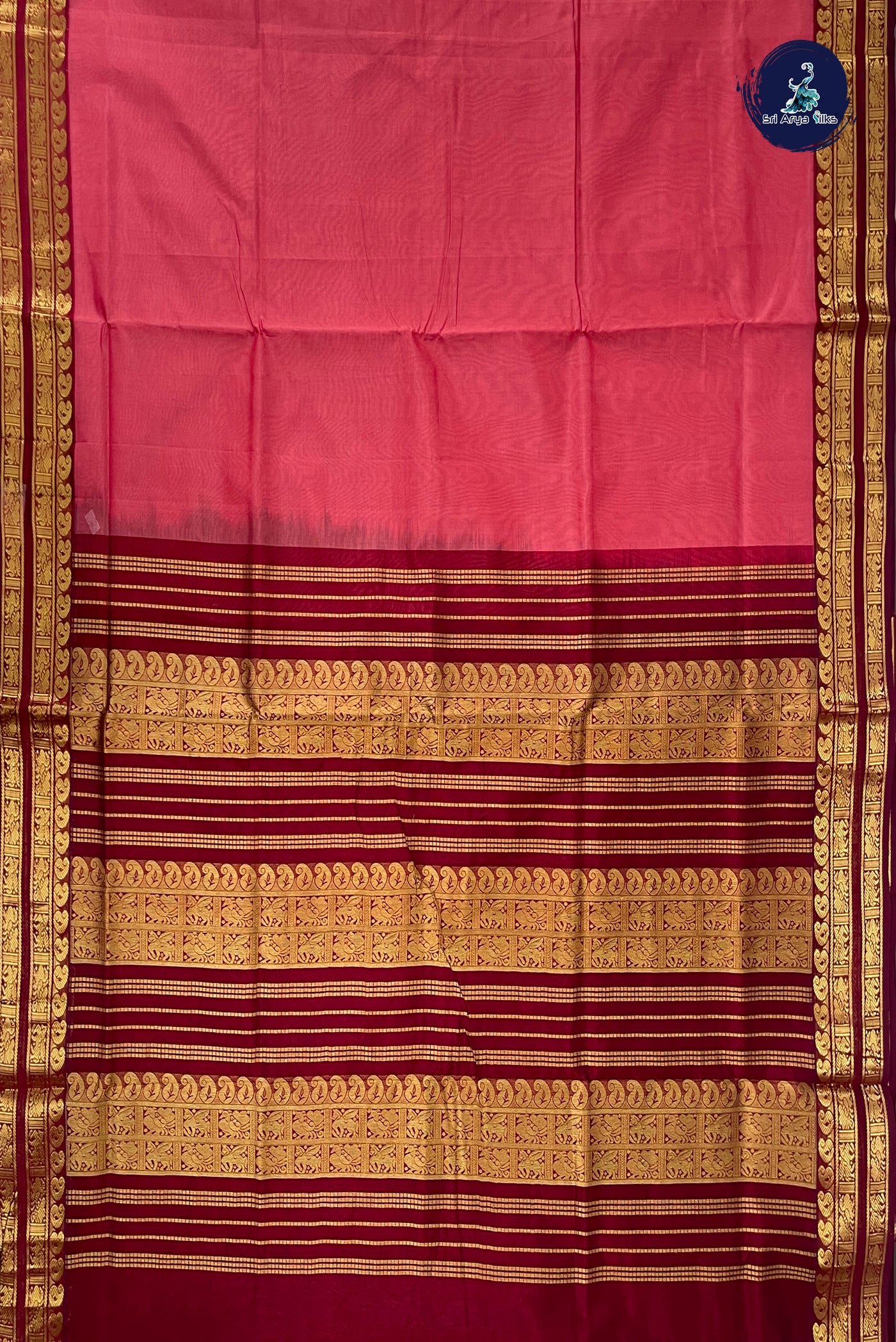 Peach Pink Half Pure Silk Cotton Saree With Plain Pattern