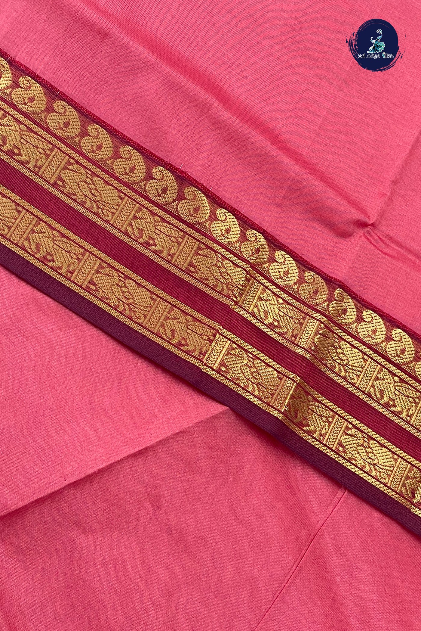 Peach Pink Half Pure Silk Cotton Saree With Plain Pattern