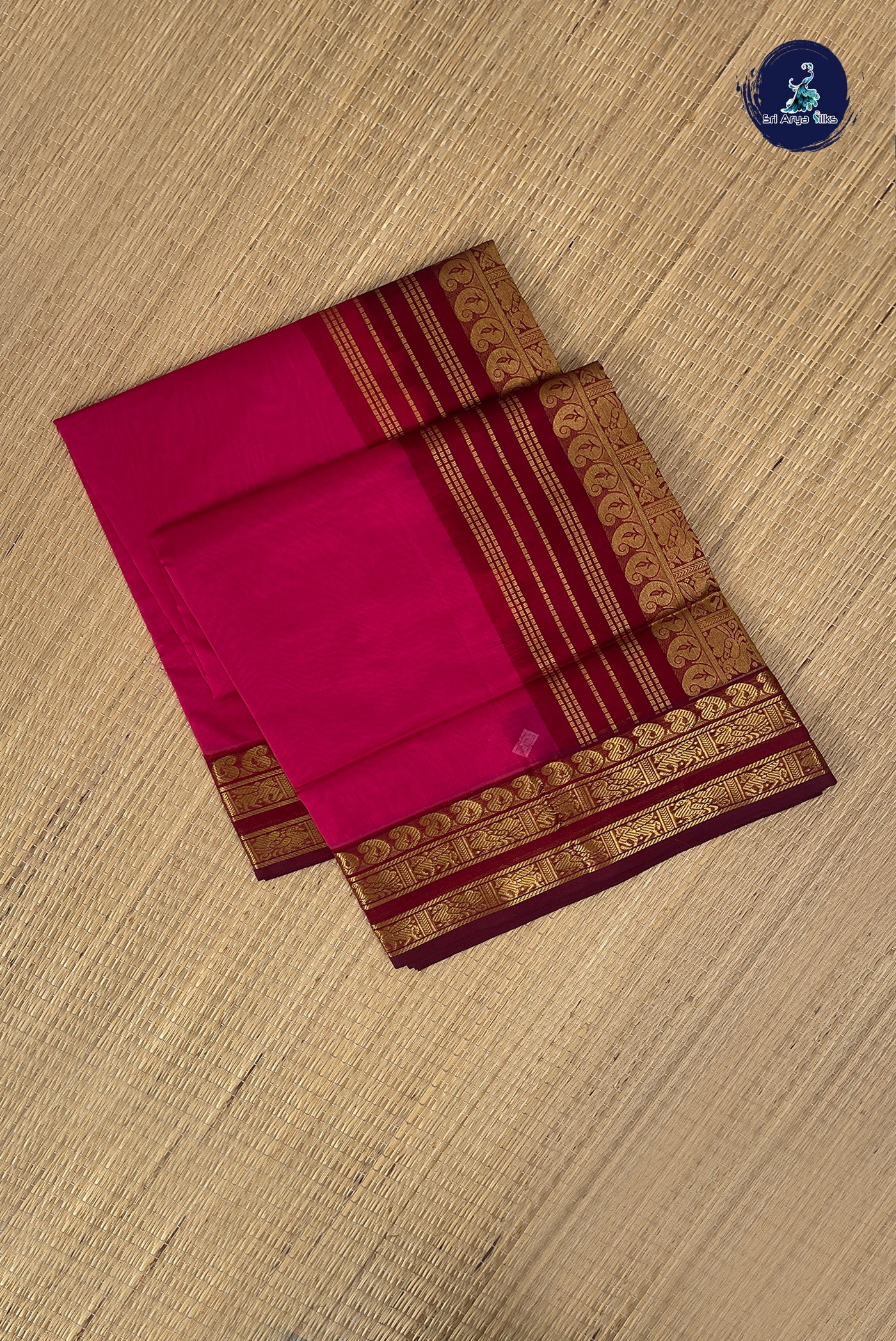 Pink Half Pure Silk Cotton Saree With Plain Pattern