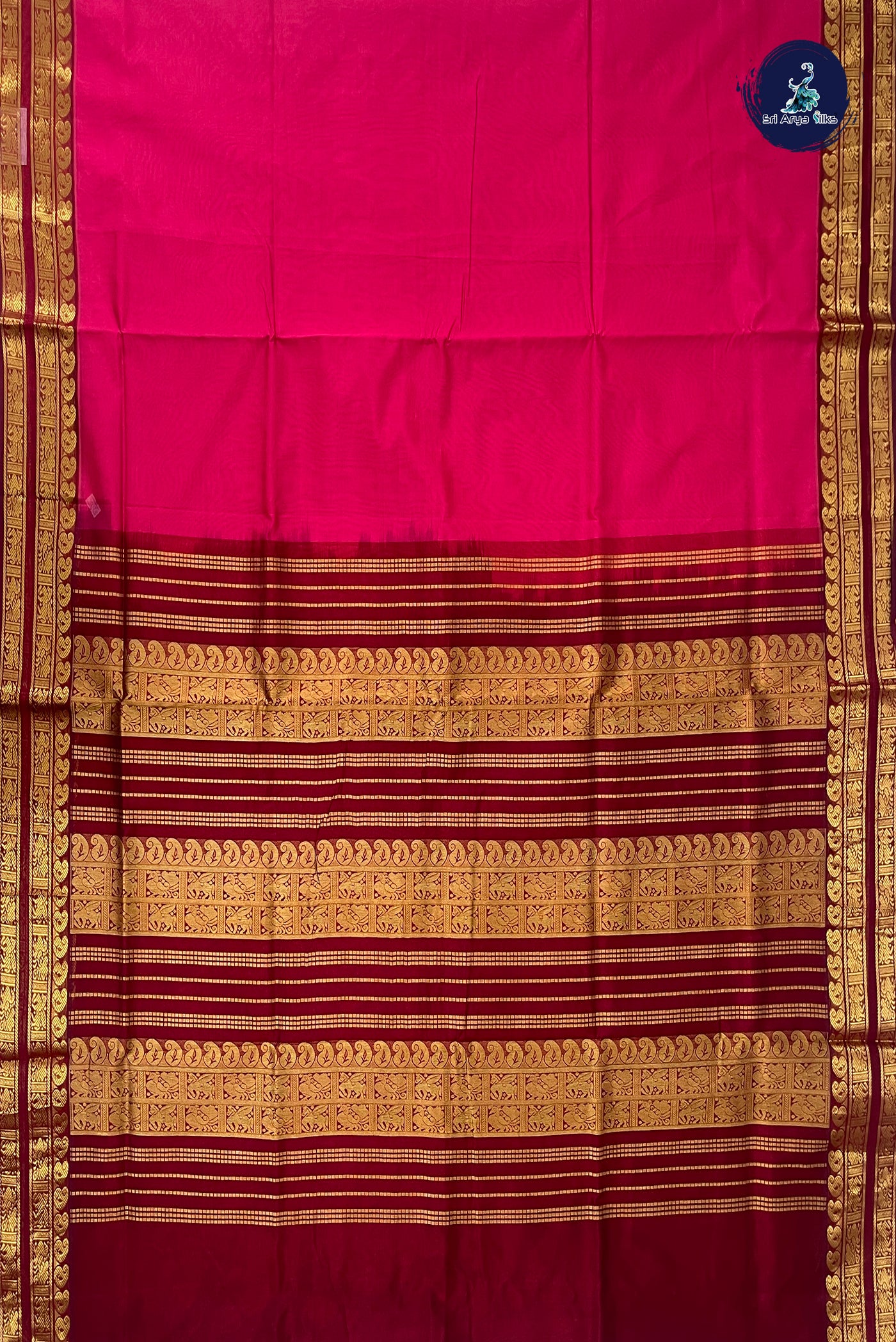 Pink Half Pure Silk Cotton Saree With Plain Pattern