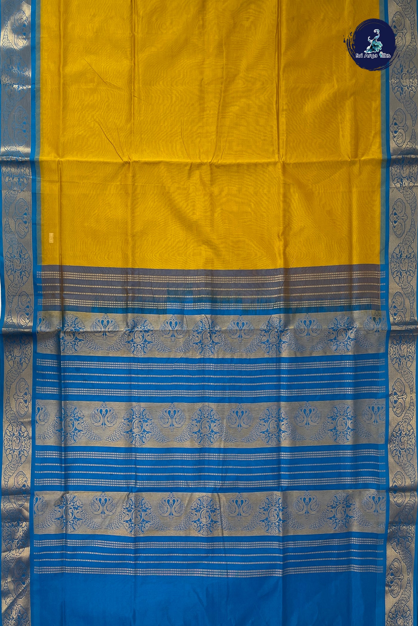 Yellow Half Pure Silk Cotton Saree With Plain Pattern