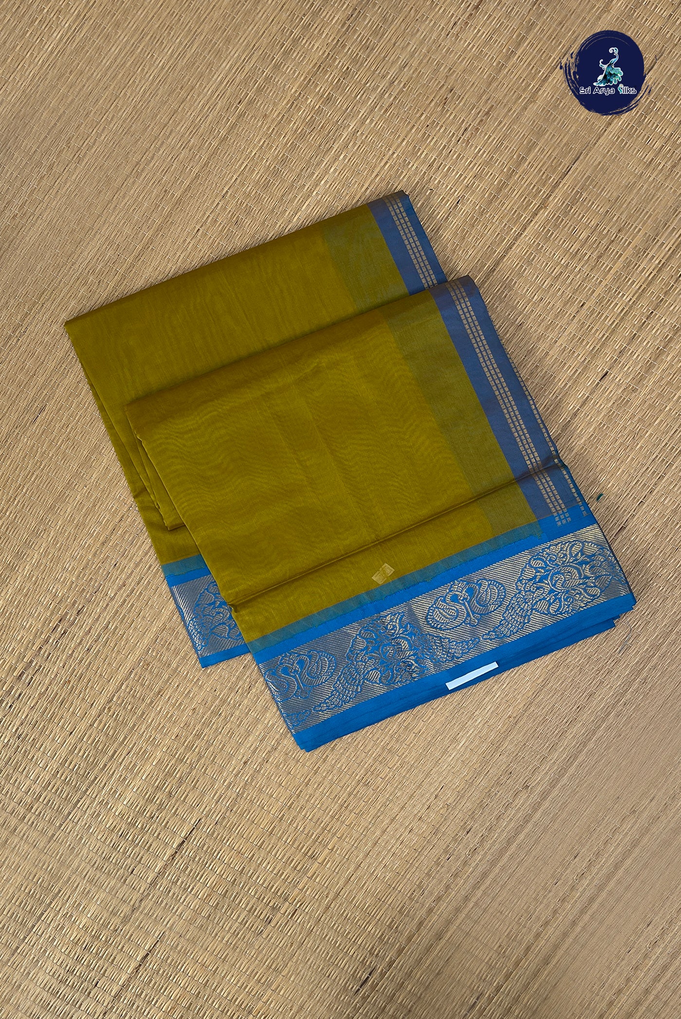 Mustard Yellow Half Pure Silk Cotton Saree With Plain Pattern