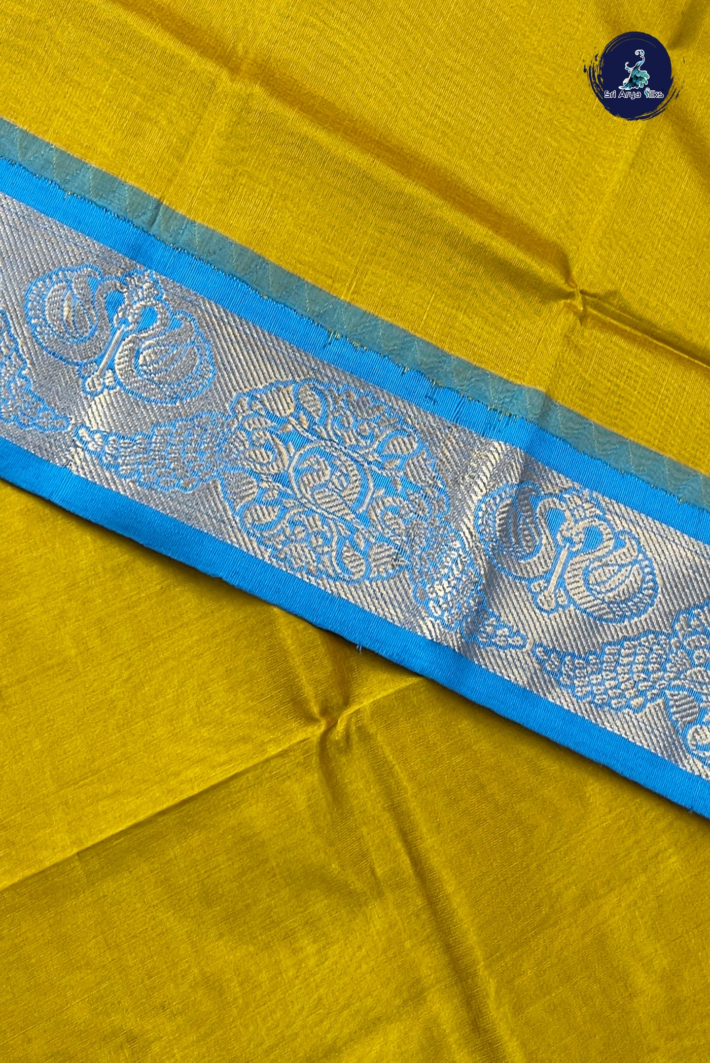 Mustard Yellow Half Pure Silk Cotton Saree With Plain Pattern