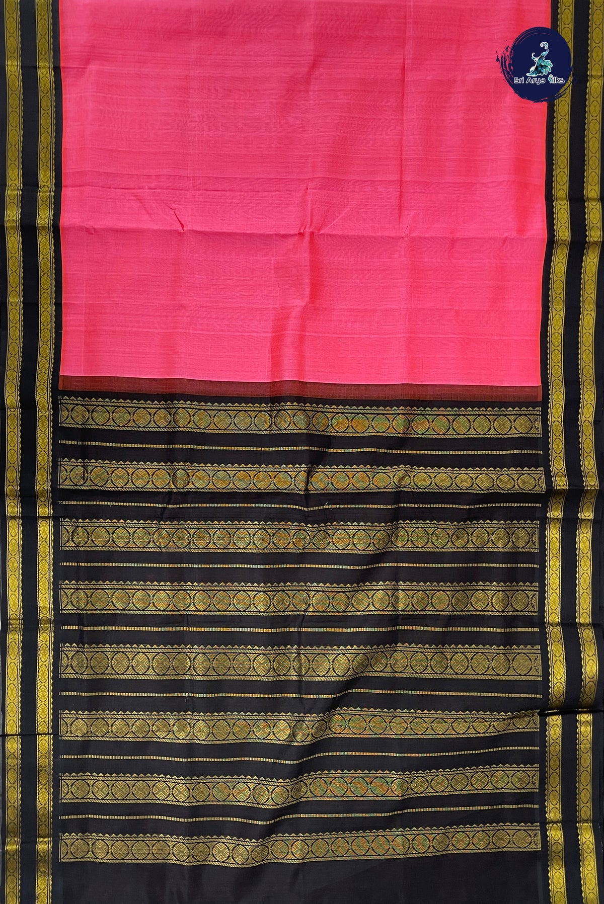 Peach Pink Korvai Silk Cotton Saree With Plain Pattern